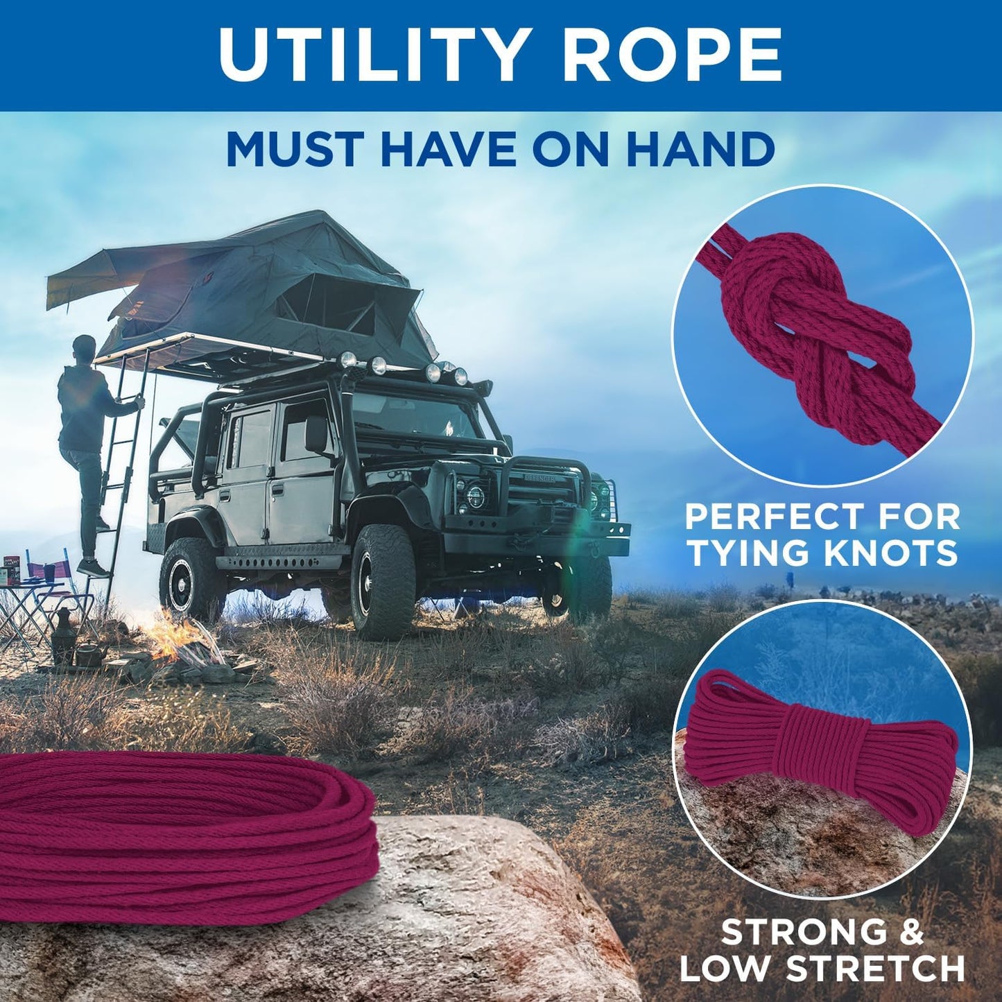 TECEUM Cotton Rope 3/16” (5 mm) – 100 FT – Strong All-Purpose Braided Rope – Natural Cotton – for Crafting, Сamping, Clothes Line, DIY, Indoor & Outdoor Use – Deep Pink