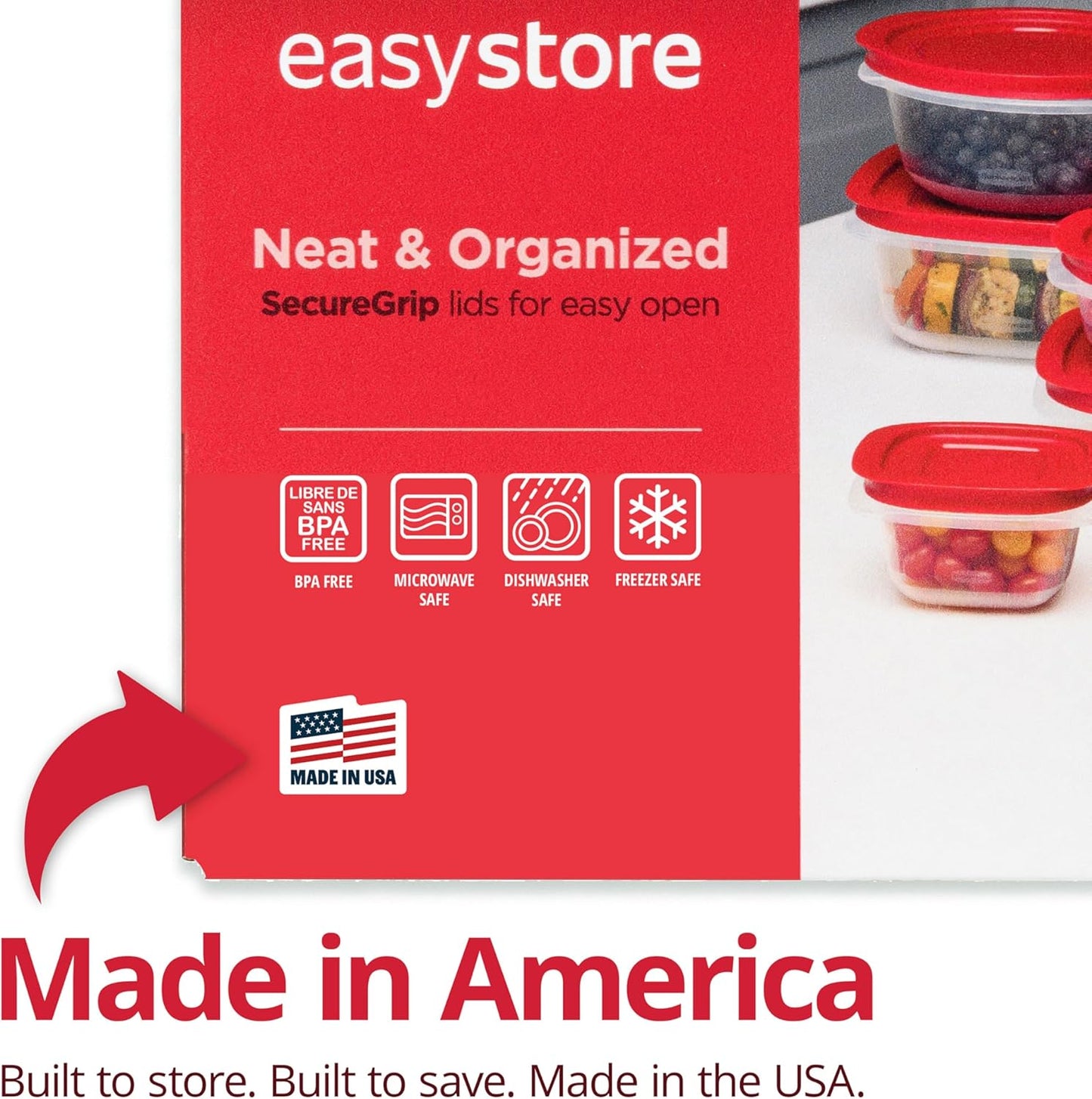 Rubbermaid EasyStore Large Containers, 18-Piece Set, Food Storage Containers, Food Storage Containers with Lids
