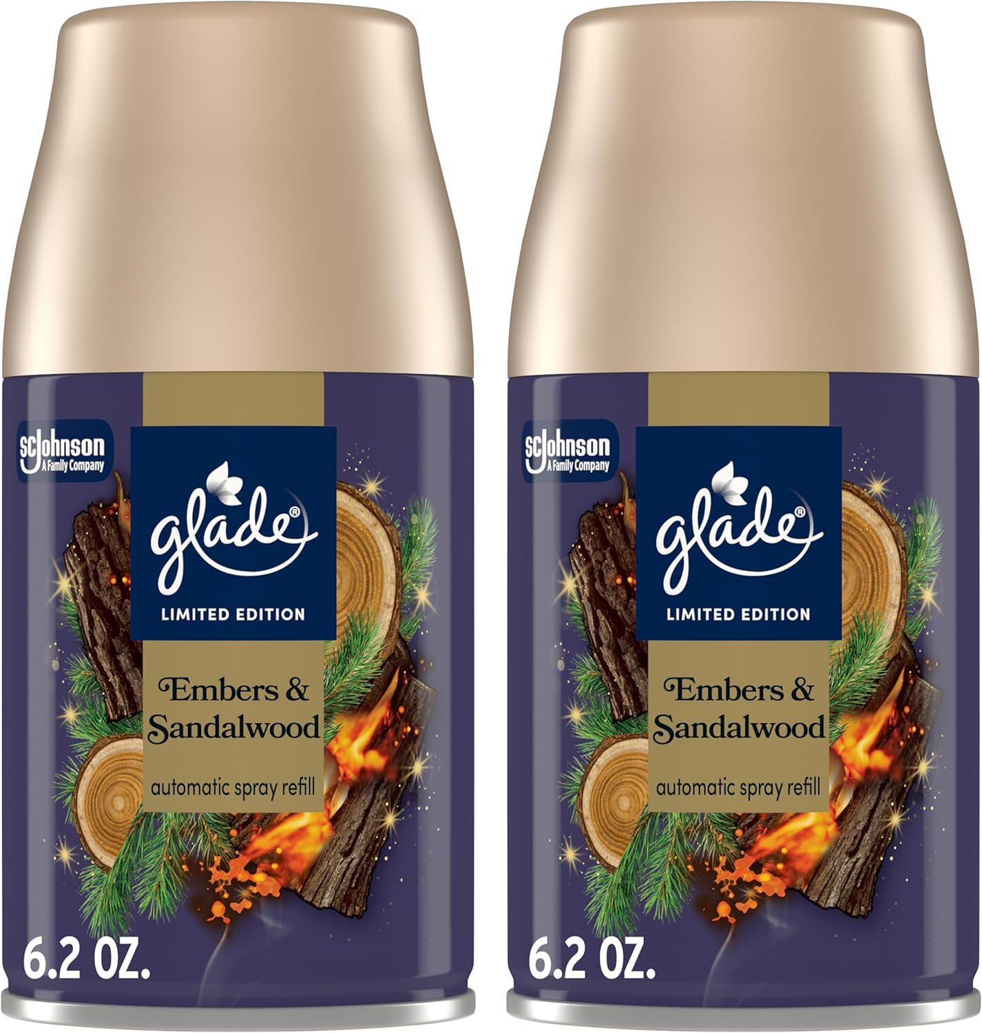 Glade Automatic Spray Refill, Embers & Sandalwood, Scented Air Freshener for Home and Bathroom, 6.2 Oz, 2 Count