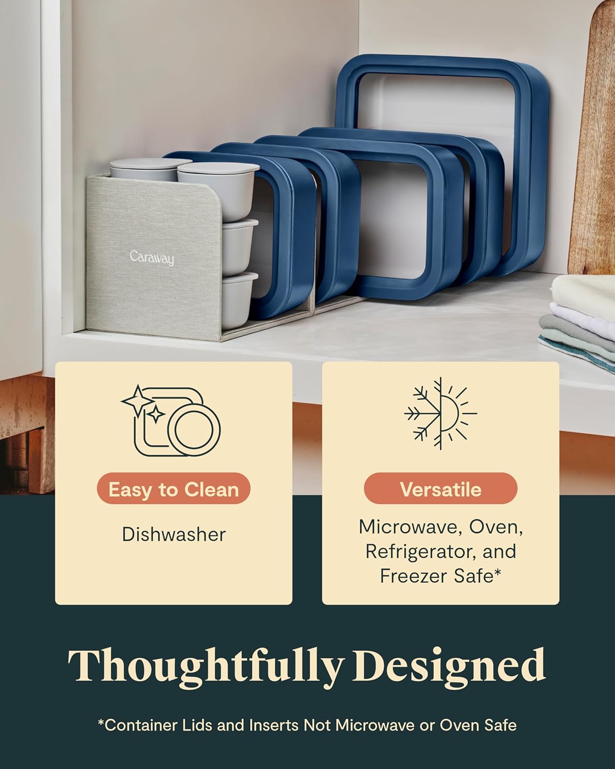 Caraway 14pc Glass Food Storage Container Set - Easy to Store, Non Toxic Lunch Box - with Glass Lids - Includes Storage Organizer & Dot & Dash Inserts - Sage