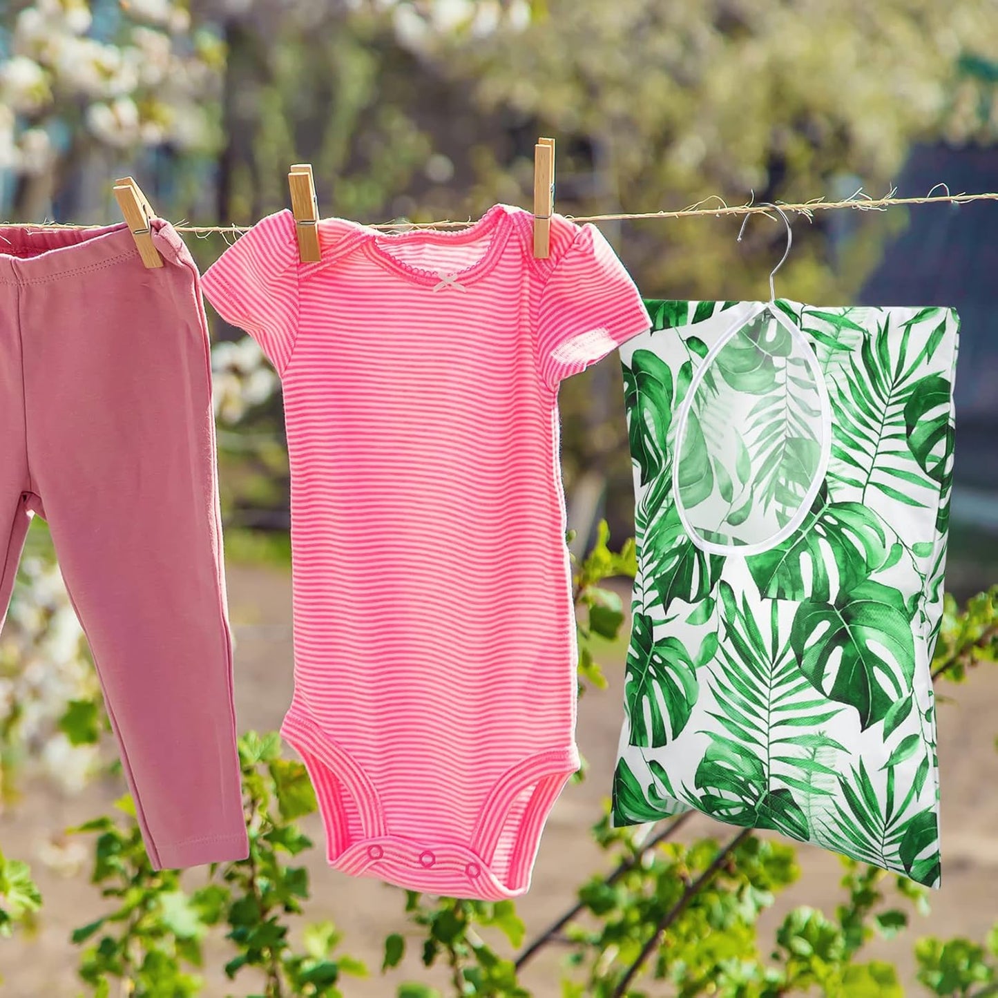 Woanger 2 Pcs Clothes Pin Bag Clothespin Holder 15 x 11 in to Hang on Line Clothes Pin Hanging Bag for Clothesline Outdoor Storage Organizer Basket with Large Opening(Elegant Style)