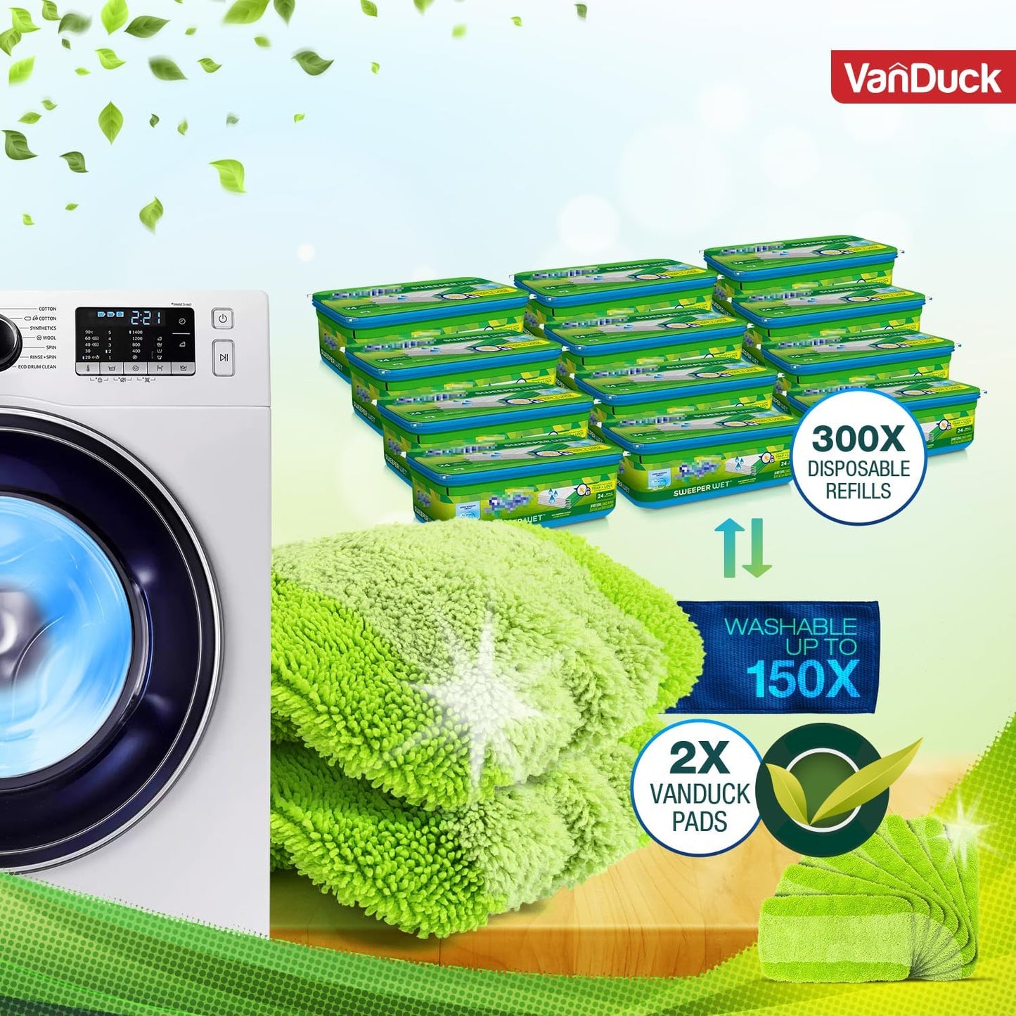 VanDuck Reusable Mop Pads Compatible with Swiffer Sweeper (4-Pack) - Washable Microfiber Mop Pads for Wet & Dry Use - All Purpose Floor Mopping and Cleaning Product