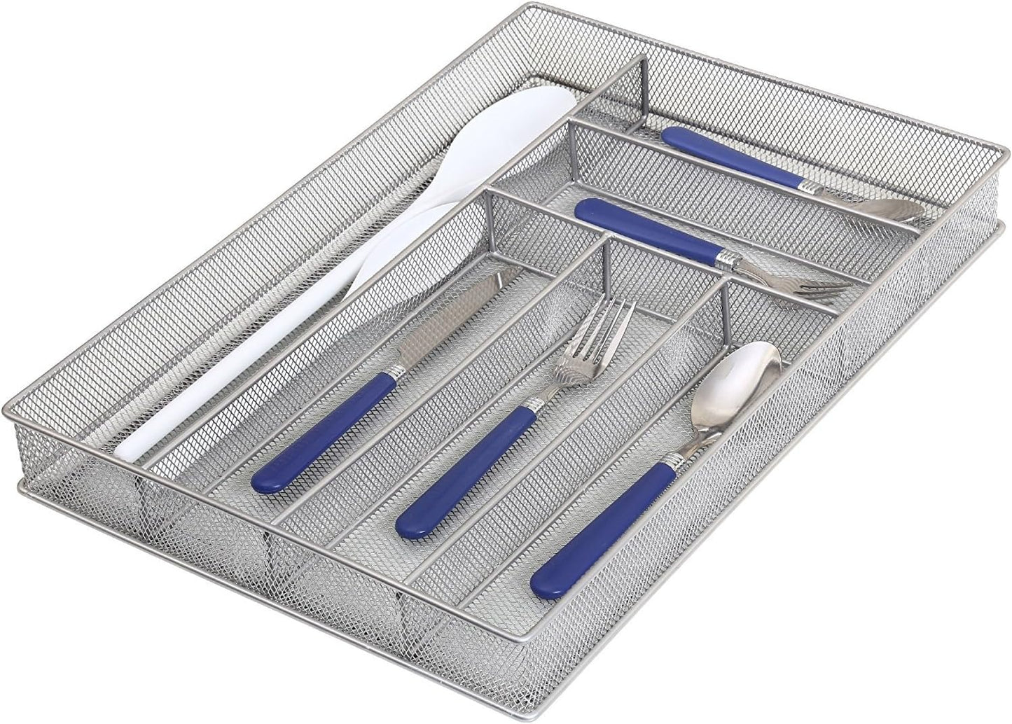 YBM Home Metal Silverware Organizer for In-Drawer Cutlery Storage, 6 Compartment Mesh Cutlery Flatware Tray Sorts Kitchen Utensils, Great for Office Supplies 1132s