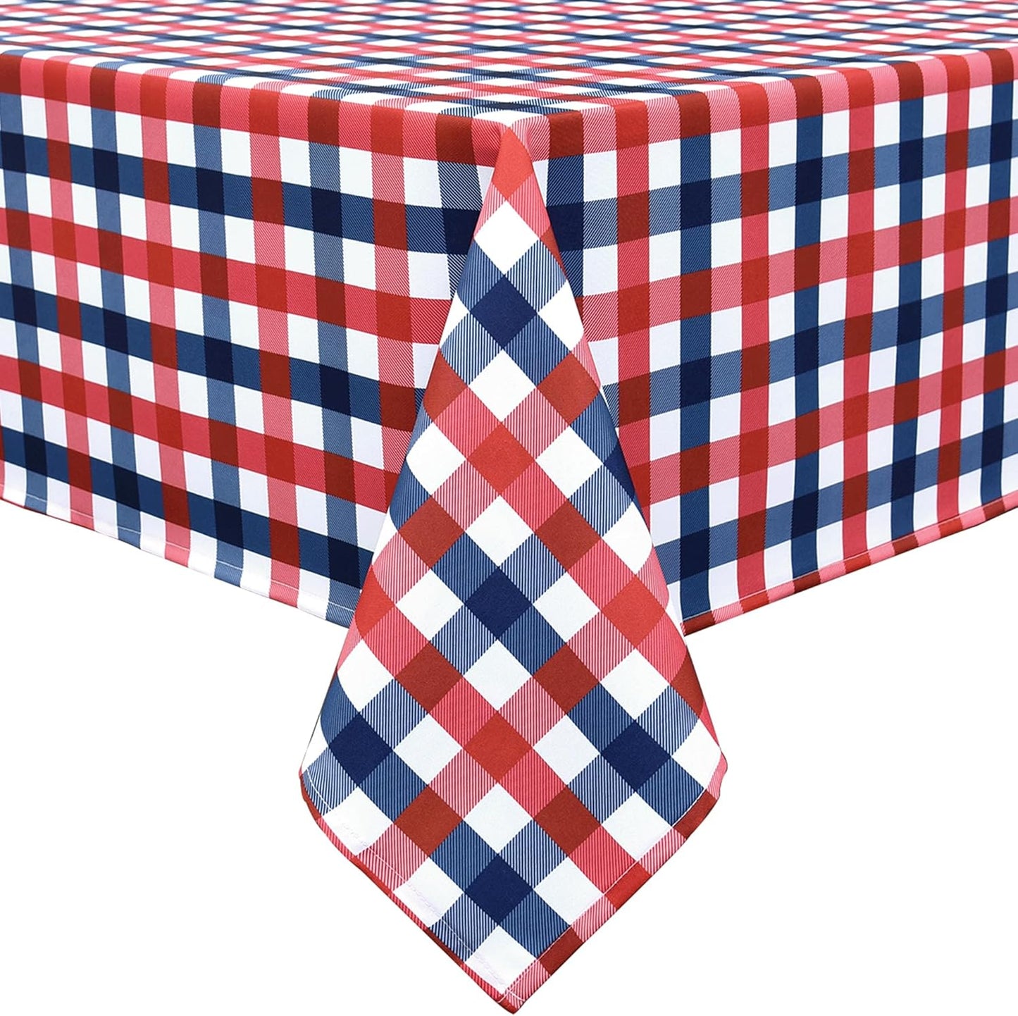 Classic Gingham 4th of July Tablecloth Fabric - Oblong 58x144 Inch Patriotic Party Table Cloth for Indoor Outdoor - American Theme Table Cover for Picnics and Parties