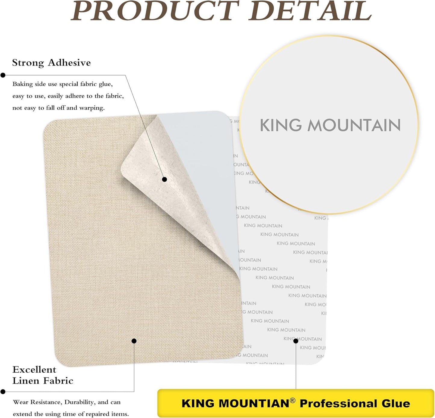 KING MOUNTAIN Coarse Linen Fabric Patches, Self-Adhesive, 12x40 Inch, Multi Color, For Sofa & Clothes Repair
