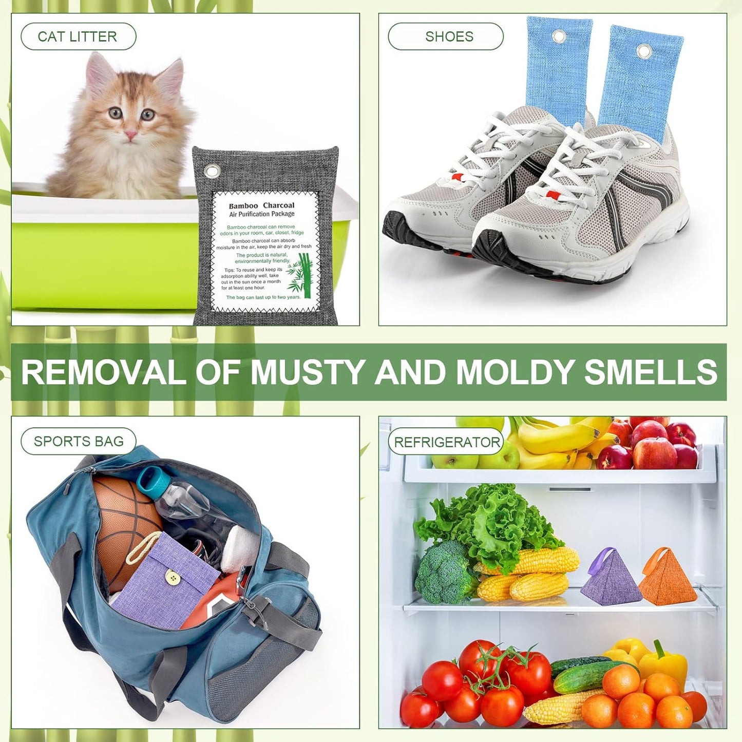 Bamboo Charcoal Bags Odor Absorber 12 Pack×100g Bamboo Charcoal Air Purifying Bags, for Car Air Fresheners, Odor Eliminator for Home，Shoe Deodorizer - Colorful-Activated Charcoal Odor Absorbers