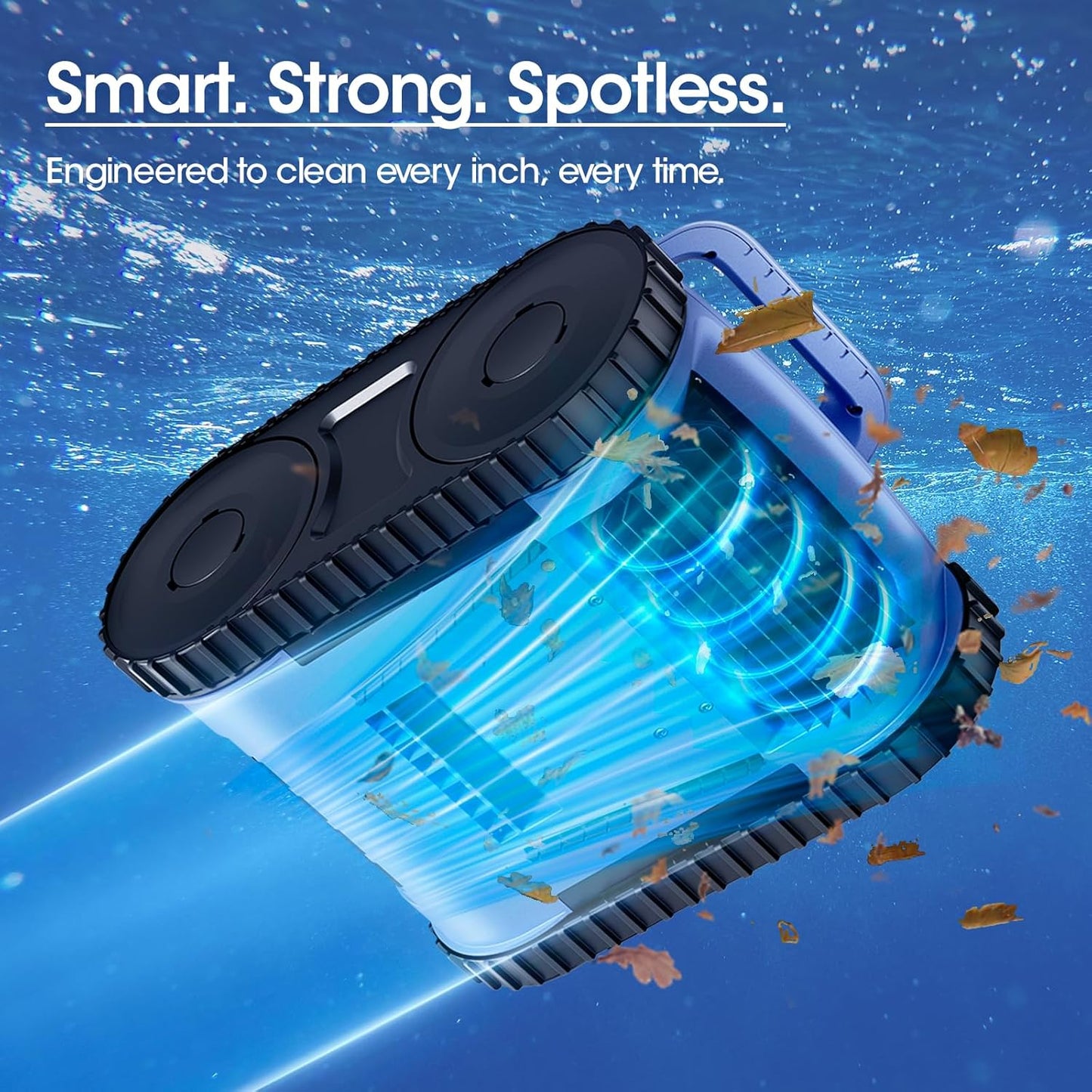 Cordless Robotic Pool Vacuum, Pool Cleaner with Track Drive & Sonar Navigation, 180W Brushless Motor, Wall & Waterline Climbing, 150-Min Runtime, for Inground & Above-Ground Pools up to 2150 Sq. Ft.