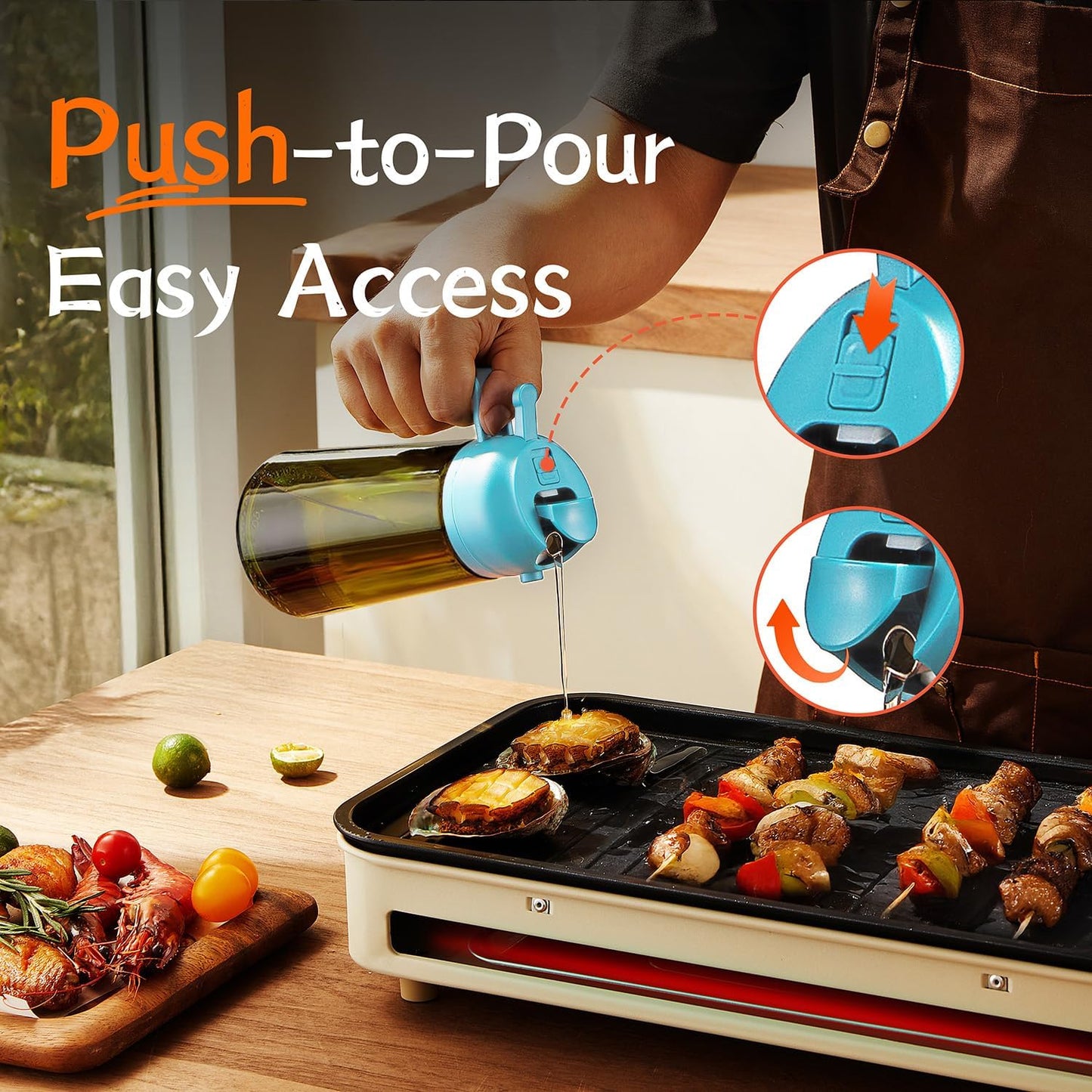 TrendPlain - Original 16oz/470ml Olive Oil Dispenser Bottle for Kitchen Gadgets and Air Fryer Accessories - Olive Oil Sprayer for Cooking w/Stickers - Sky Blue