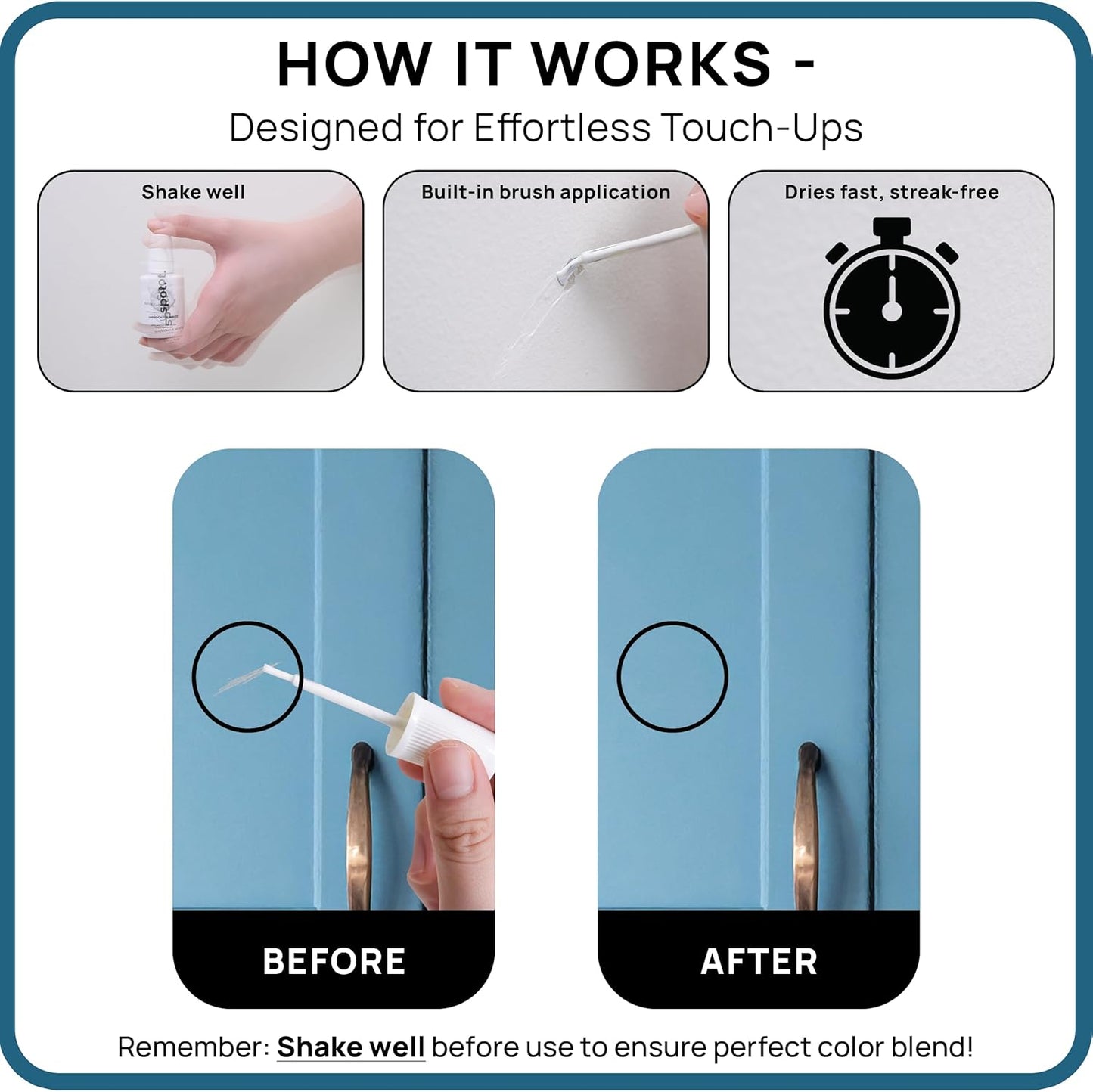 spot. Touch-Up Paint | Matte Finish for Cabinets, Walls, Doors & Furniture | Multi-Tone Blue Repair Kit | Quick-Dry, Self-Priming, Low-Odor, Eco-Friendly | No-Sanding or Primer Needed | 3 Pack