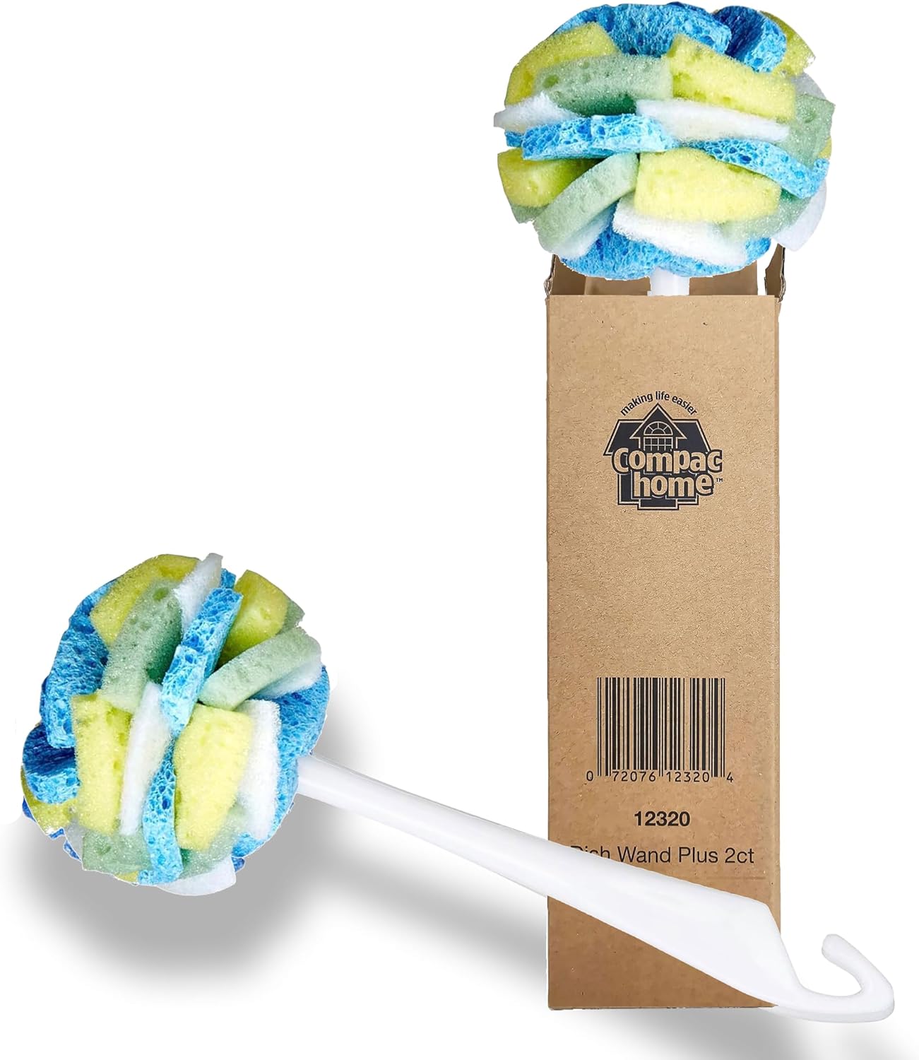 Compac Home Dish Wand Plus Cello, Foam & Scour Sponge Petals Brush and Clean Dishes, Pots, Bottles, & Glassware, 2 Count