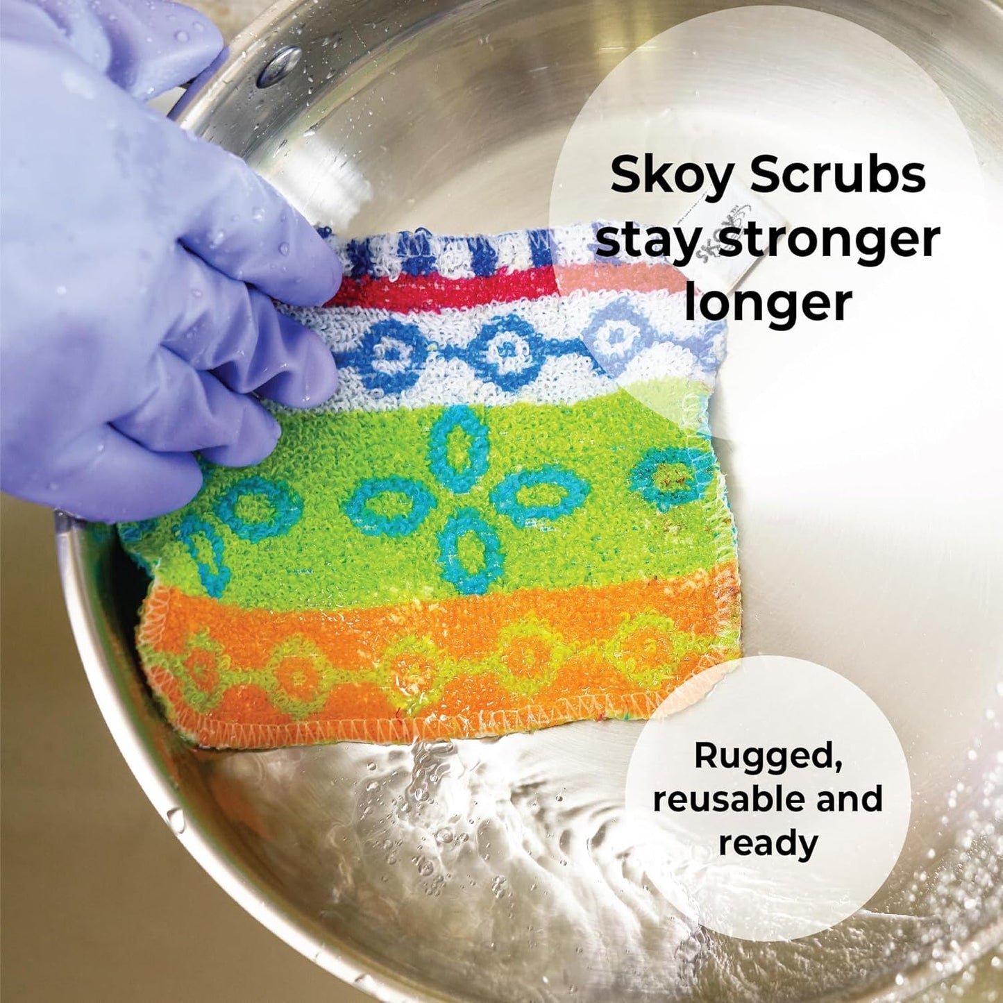 Skoy Scrub, 4-Pack Reusable, Non-Scratching Dish Scrubber for Kitchen and Household Cleaning, Planet-Friendly, Dishwasher Safe Soft Scrub, Monochromatic Colors