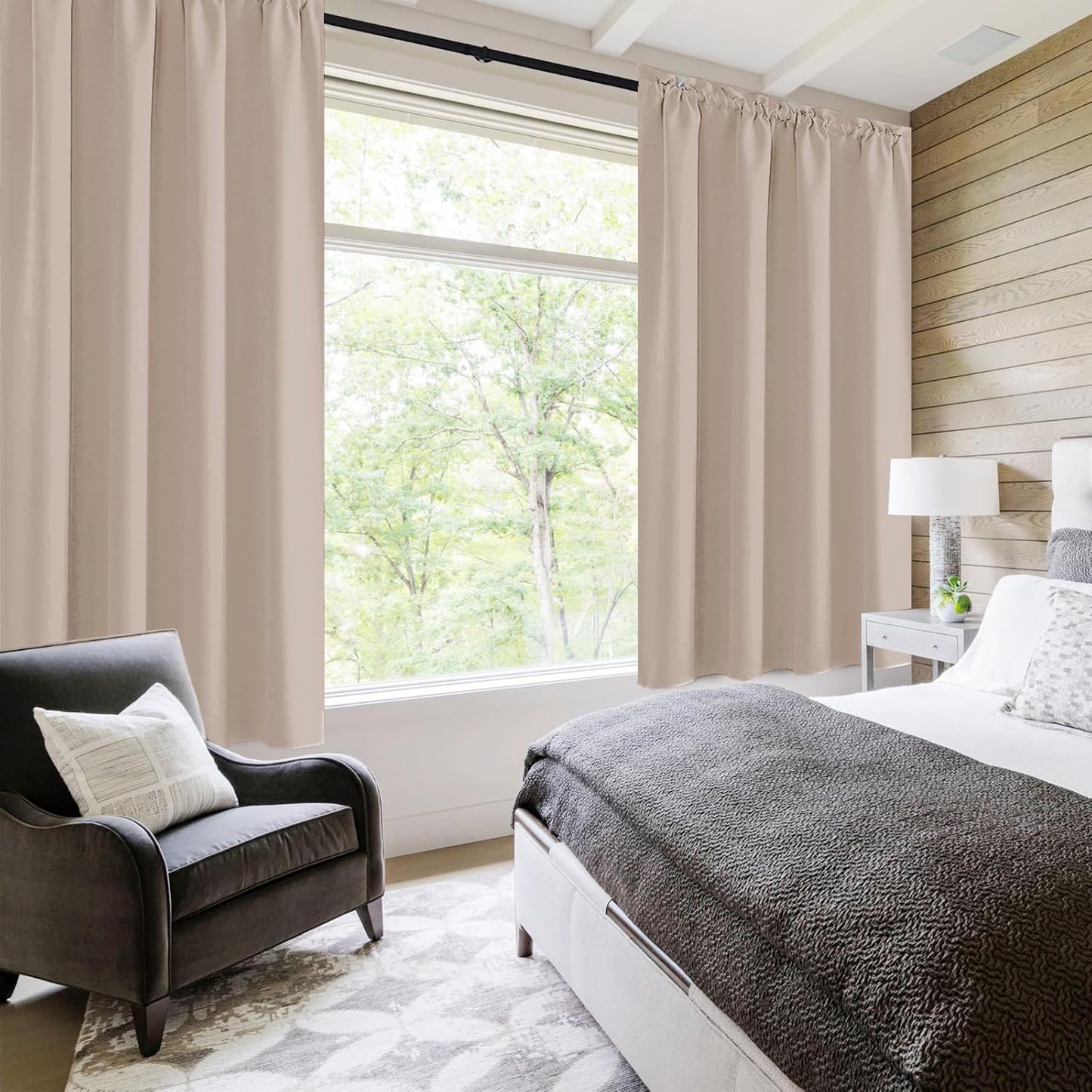 DWCN Blackout Curtains for Living Room Thermal Insulated, Energy Saving & Noise Reducing Bedroom Curtains, Camel, W 52x L 45 Inch, Set of 2 Rod Pocket Curtain Panels