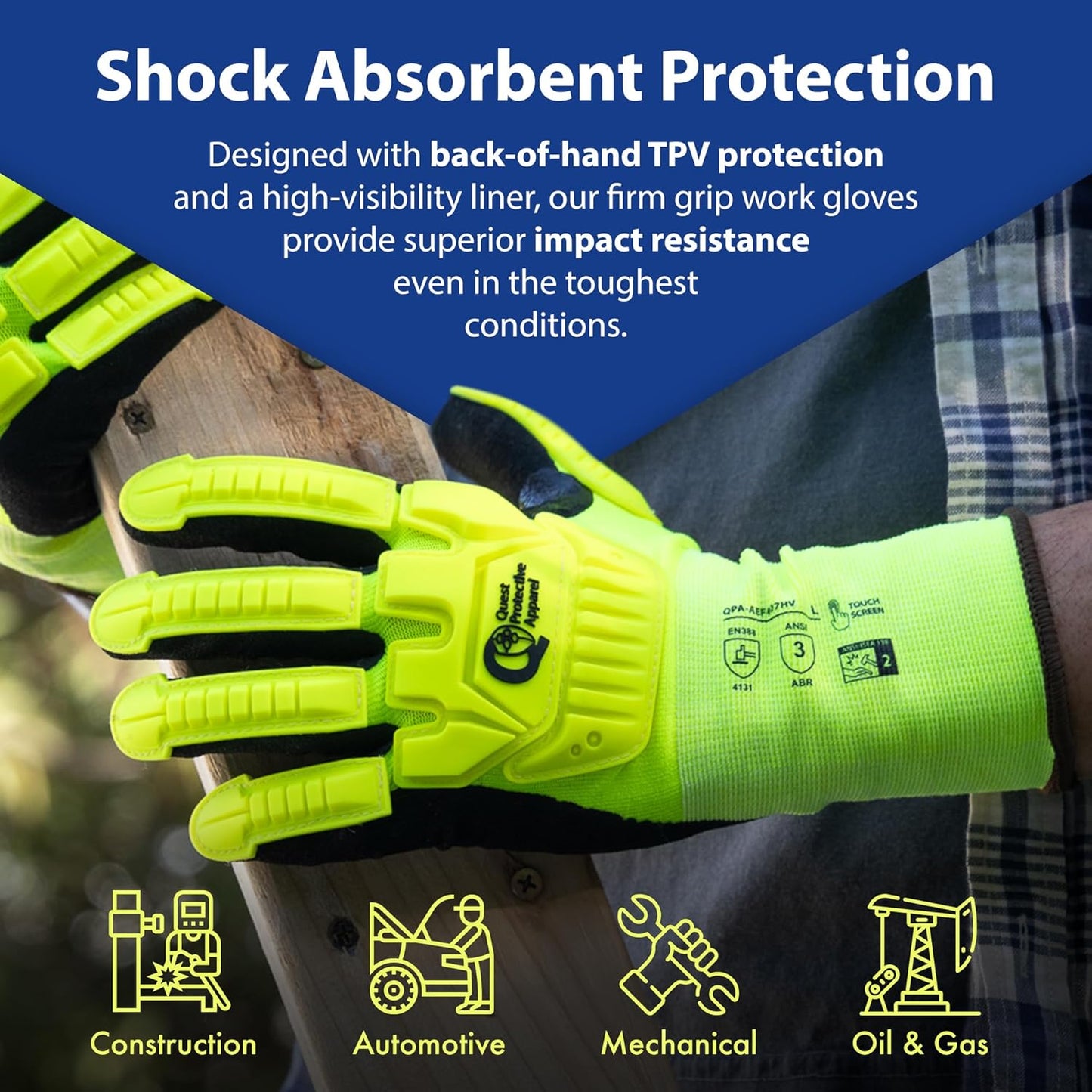 Quest Protective Apparel - High Visibility Cut Resistant Work Gloves - Puncture Resistant Safety Gloves for Men and Women Medium, 1 Pair