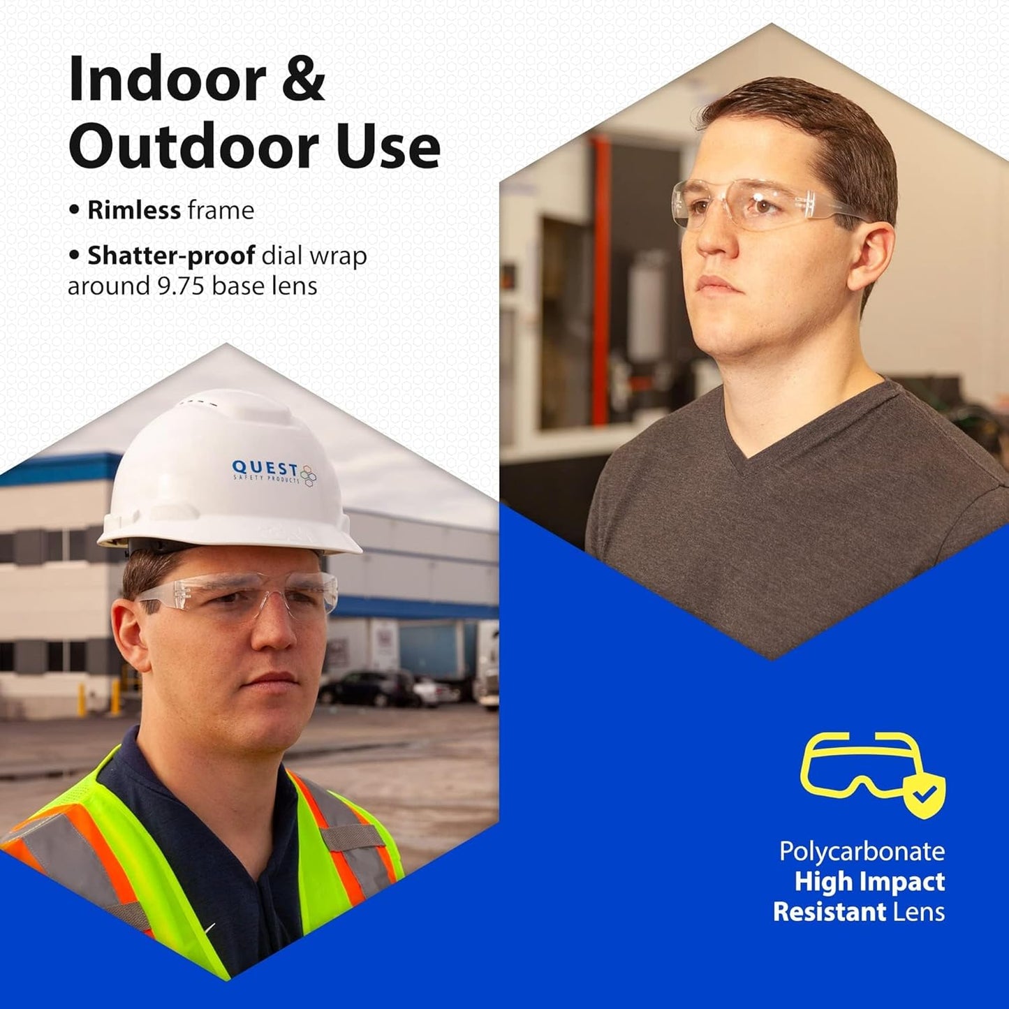 Quest Protective Apparel Safety Glasses for Men and Women - Anti Fog Safety Goggles for Shooting, Lab, or Construction – Polycarbonate Eye Protection [Clear & Pack of 6]