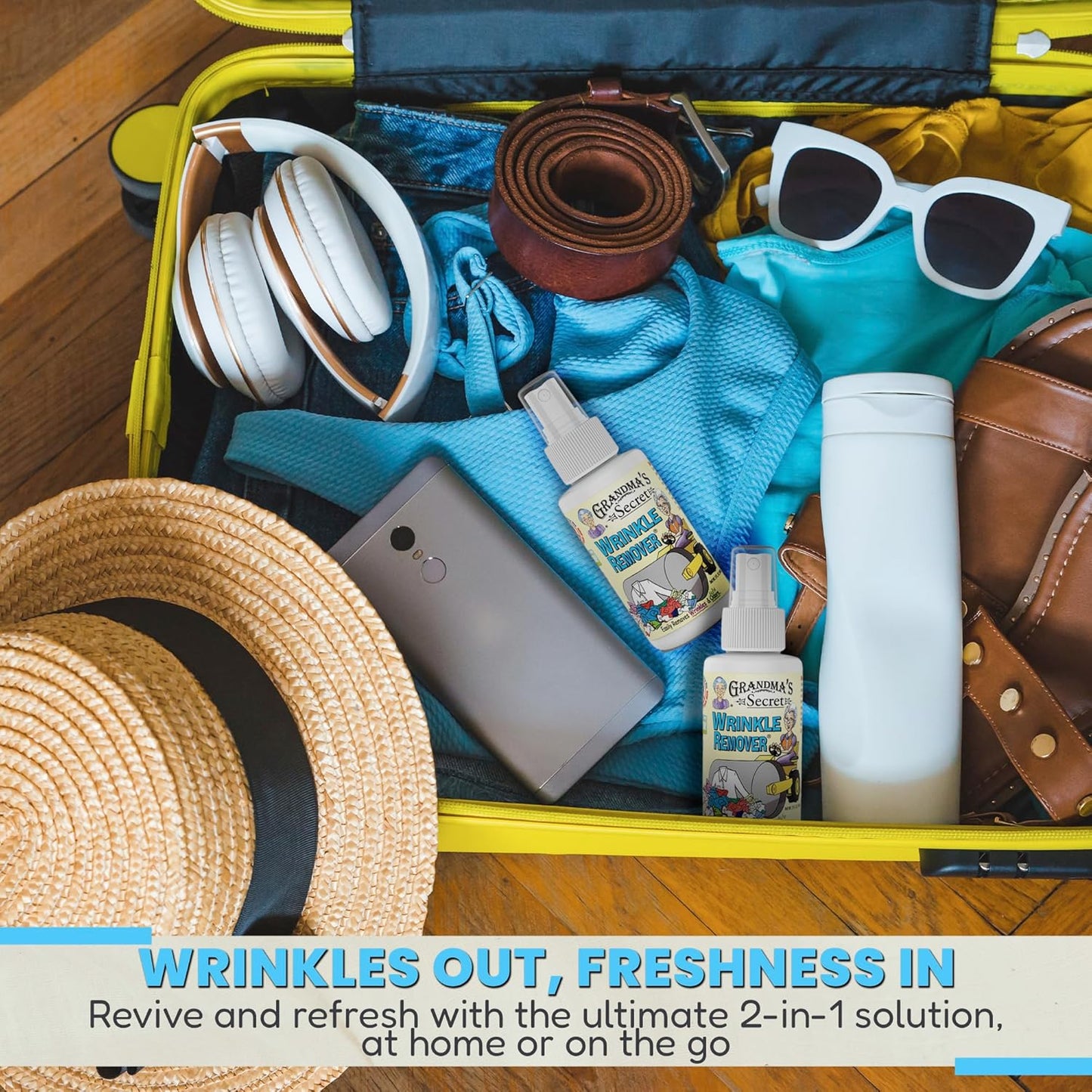 Grandma's Secret Wrinkle Remover - Wrinkle Release Spray, Odor Eliminator, and Fabric Refresher Spray - Chlorine and Bleach Free - 3 oz, 2 Pack