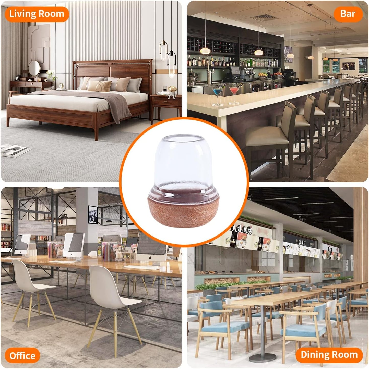 Ezprotekt 24 Pcs Small Clear Silicone Chair Leg Floor Protectors for Hardwood Floors, Chair Leg Caps Covers, Floor Protectors for Chair, Bar Stool Leg Protectors Round (S Fit: 3/5" to 3/4", 15-19mm)