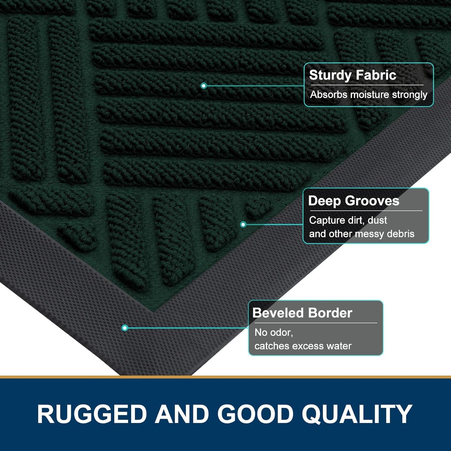 Smiry Front Door Mat Outside Entrance, Heavy Duty Outdoor Indoor Mat, Natural Rubber Doormat, Non Slip, Trap Dirt and Moisture, Easy Clean, Low Profile Patio Porch Entryway Mat, 29.5x17, Dark Green