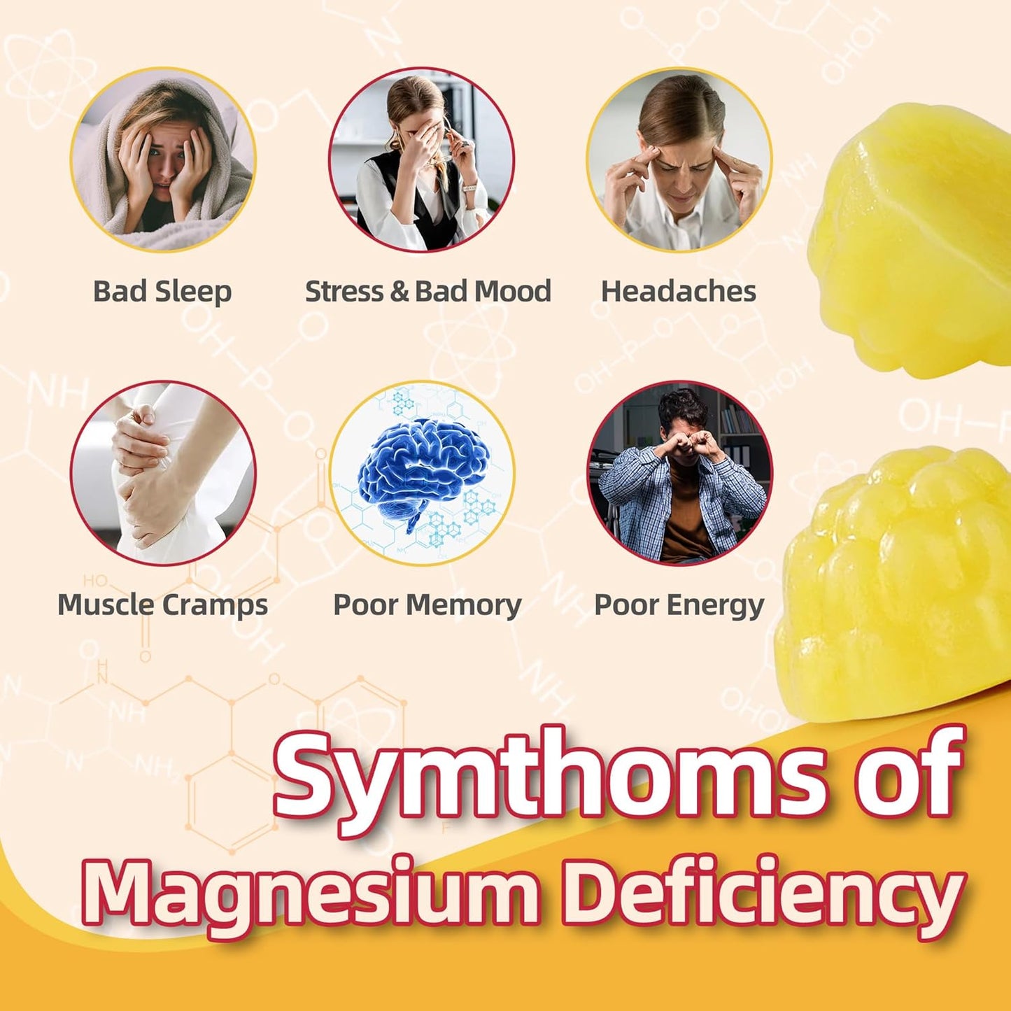 90 Count Magnesium Glycinate Gummies 400mg w/Ashwagandha Supplement - Sugar Free Zinc Magnesium Glycinate Supplement Ashwagandha Gummies for Adults Pineapple Flavor