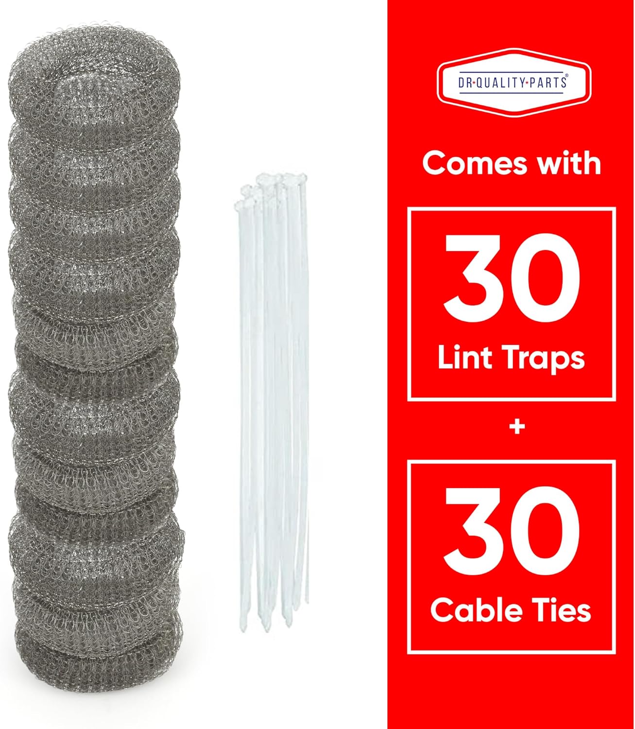 Washing Machine Lint Trap – Stainless Steel Hose Filter, Mesh Drain Catcher, Washer Sock Lint Remover, Rust-Free Snare Laundry Filter with Nylon Cable Ties, 29cmx6.5cm – 30-Pack