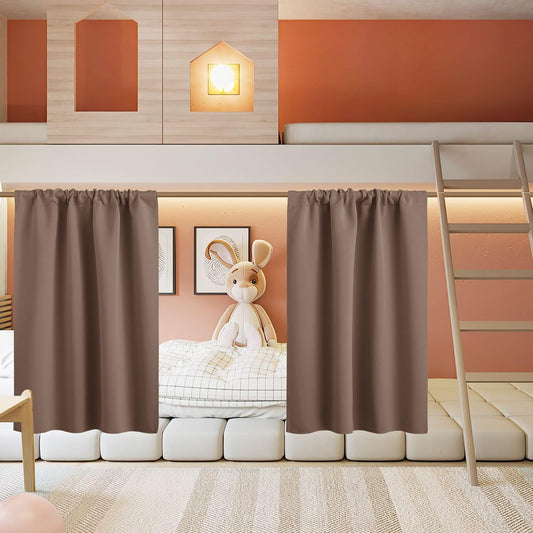 RYB HOME Short Curtains for Living Room Blackout Portable Blinds Shades for Bedroom Bathroom Basement Garage RV Camper Windows, 34 inches Width x 36 inches Length, Mocha, 2 Pcs