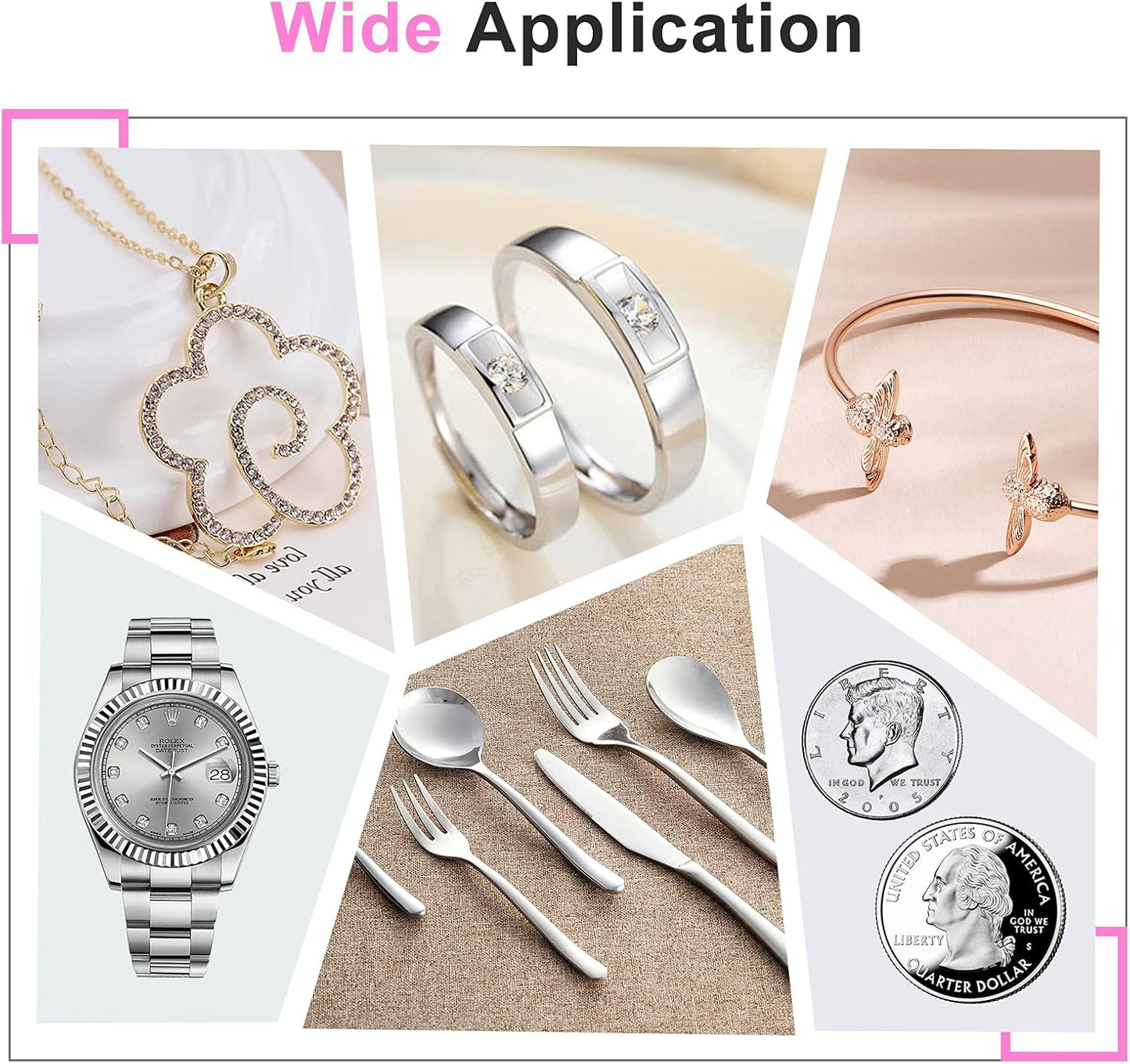 CATIFLIN 100pcs Jewelry Cleaning Cloth, Silver Polishing Cloth Individually Wrapped, Small Jewelry Polishing Cloth for Sterling Silver, Gold, Platinum and More (Pink, 3.15" x 3.15")