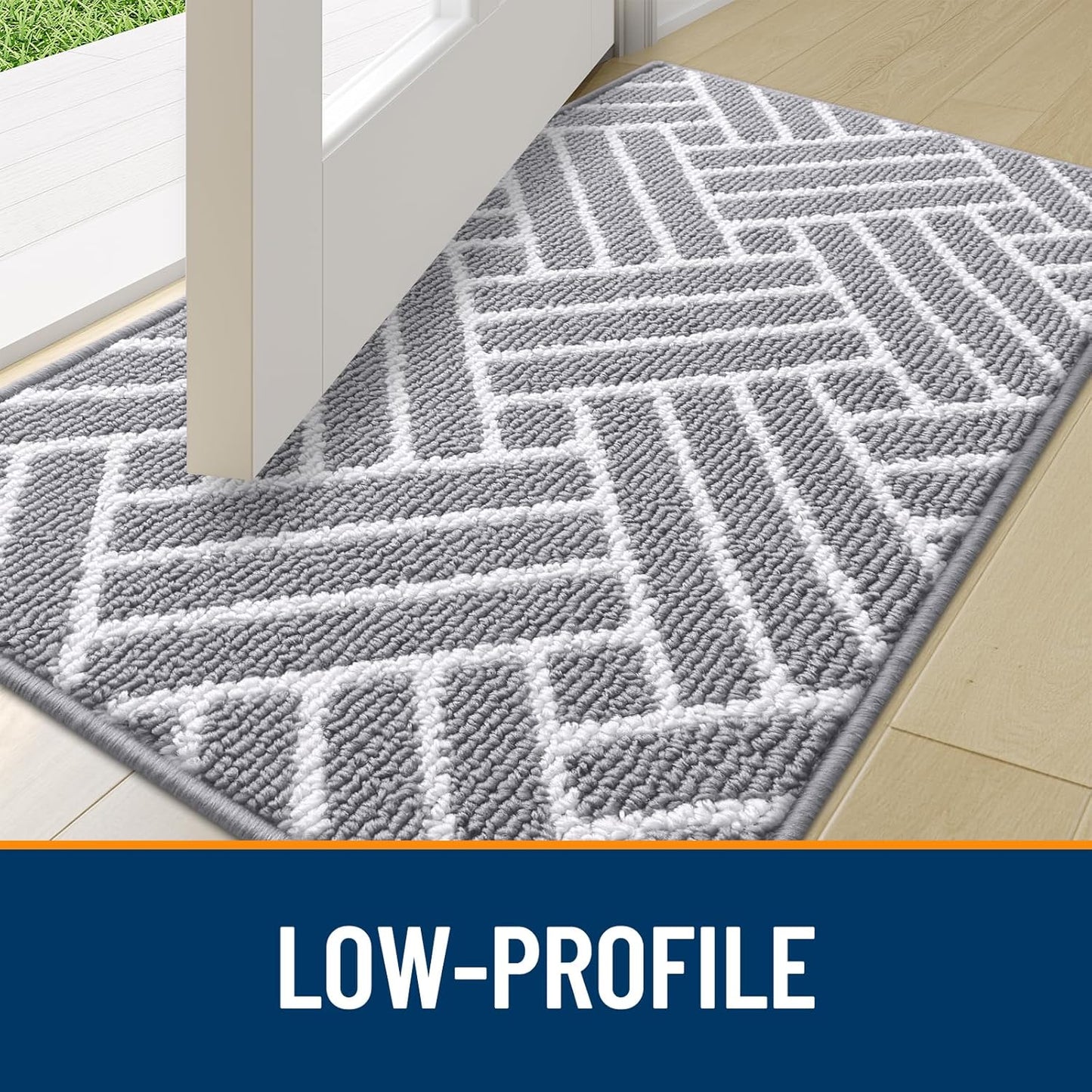 OLANLY Indoor Door Mat, 32x20 Inch, Dirt Resistant and Absorbent, Non-Slip Rubber Backing Floor Mats, Easy Clean Low-Profile Doormat for Entryway, Front Door, and Inside Entrance, Light Grey