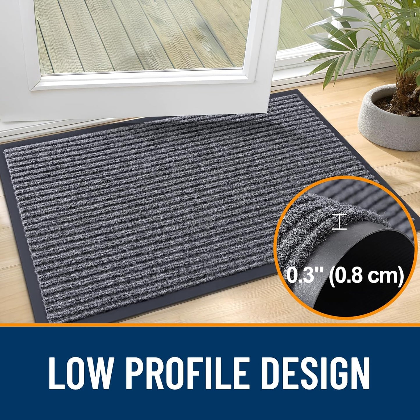 OLANLY Front Door Mat Indoor Outdoor Entrance, Waterproof Heavy Duty Doormat, Fade Resistant, Low Profile, Easy Clean Patio Porch Welcome Floor Mats for Entry, 40x32, Grey