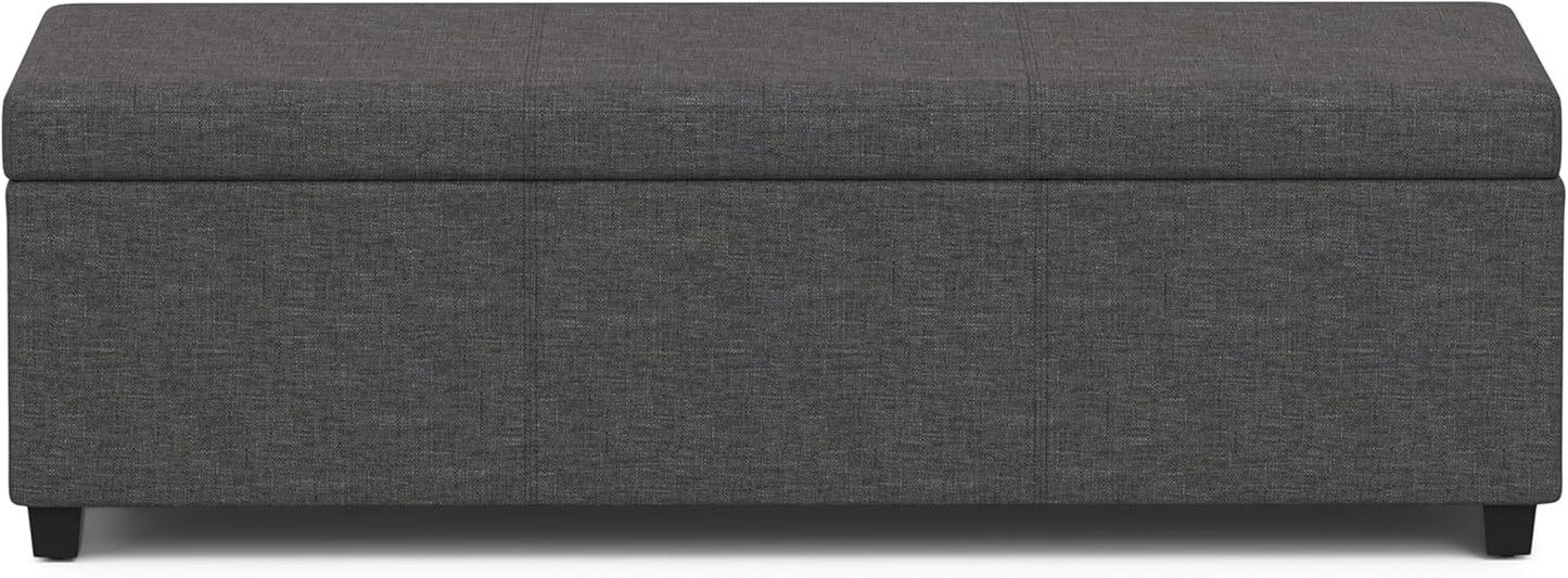 SIMPLIHOME Avalon 54 inch Wide Contemporary Rectangle Extra Large Storage Ottoman Bench in Slate Grey Polyester linen fabric, Assembled, For the Living Room, Entryway and Family Room