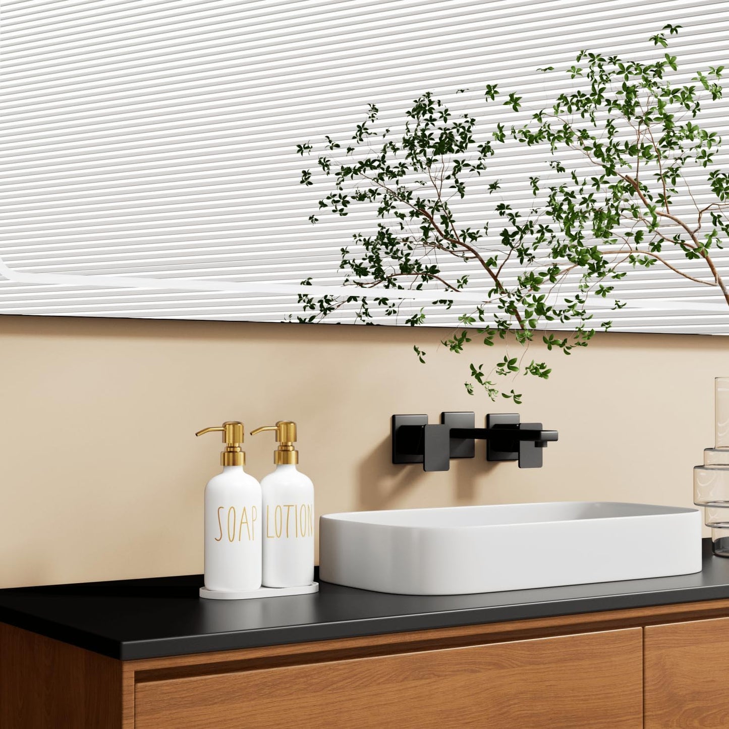 MOMEEMO Bathroom Soap Dispenser Set, Contains Lotion and Hand Soap Dispenser, Suitable for Bathroom Decor. (White)