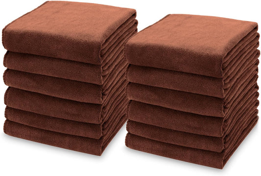 kimteny 13x28 Inches Kitchen Cloth Dish Towels, 400 GSM Premium Dishcloths, Super Absorbent Coral Velvet Microfiber Cleaning Cloths, Fast Drying Rags for Washing Dishes (12 Pack, Brown)