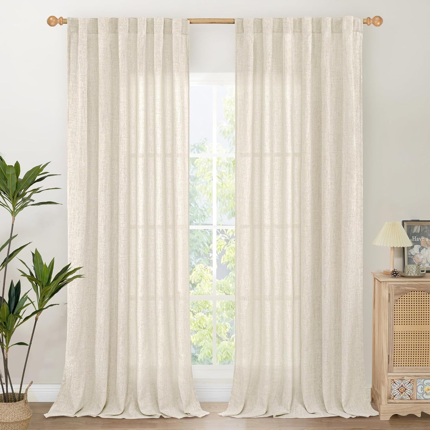 YoungsTex Linen Semi Sheer Curtains 84 Inch Length for Living Room 2 Panels Set - Boho Light Filtering Window Treatments Drapes with Rod Pocket Back Tab for Bedroom Dining, 52 X 84 Inch