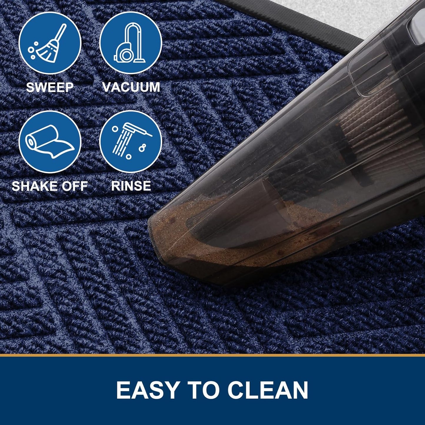 Smiry Half Circle Front Door Mat Outside Entrance, Heavy Duty Outdoor Indoor Natural Rubber Doormat, Non Slip Trap Dirt and Moisture Easy Clean Low Profile Patio Porch Entryway Mat, 29.5x17, Navy Blue