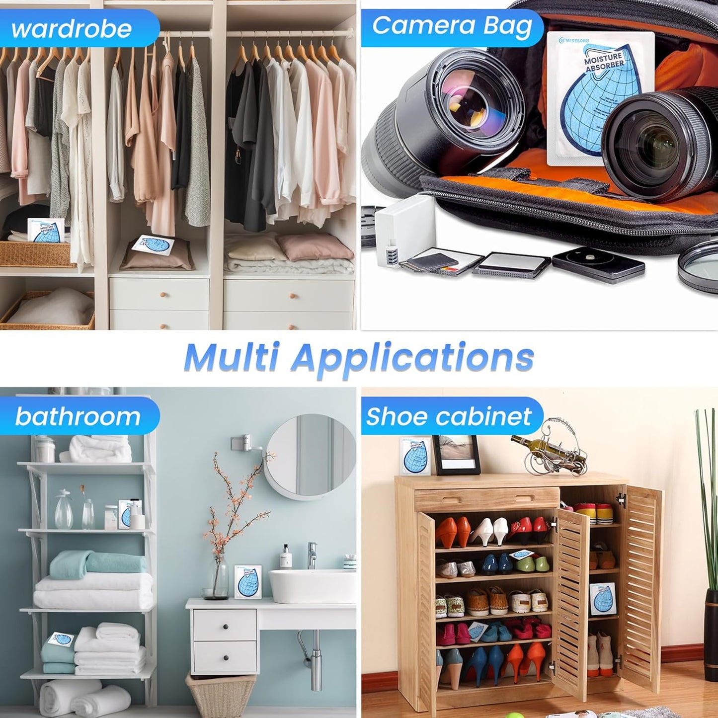 50 Gram 6 Packs Moisture Absorbers for Closet, Dehumidifier for Bedroom Dehumidifier Bags for Bathrooms, Basements, Rvs, Humidity Bags Humidity Packets Moisture Bags for Cars