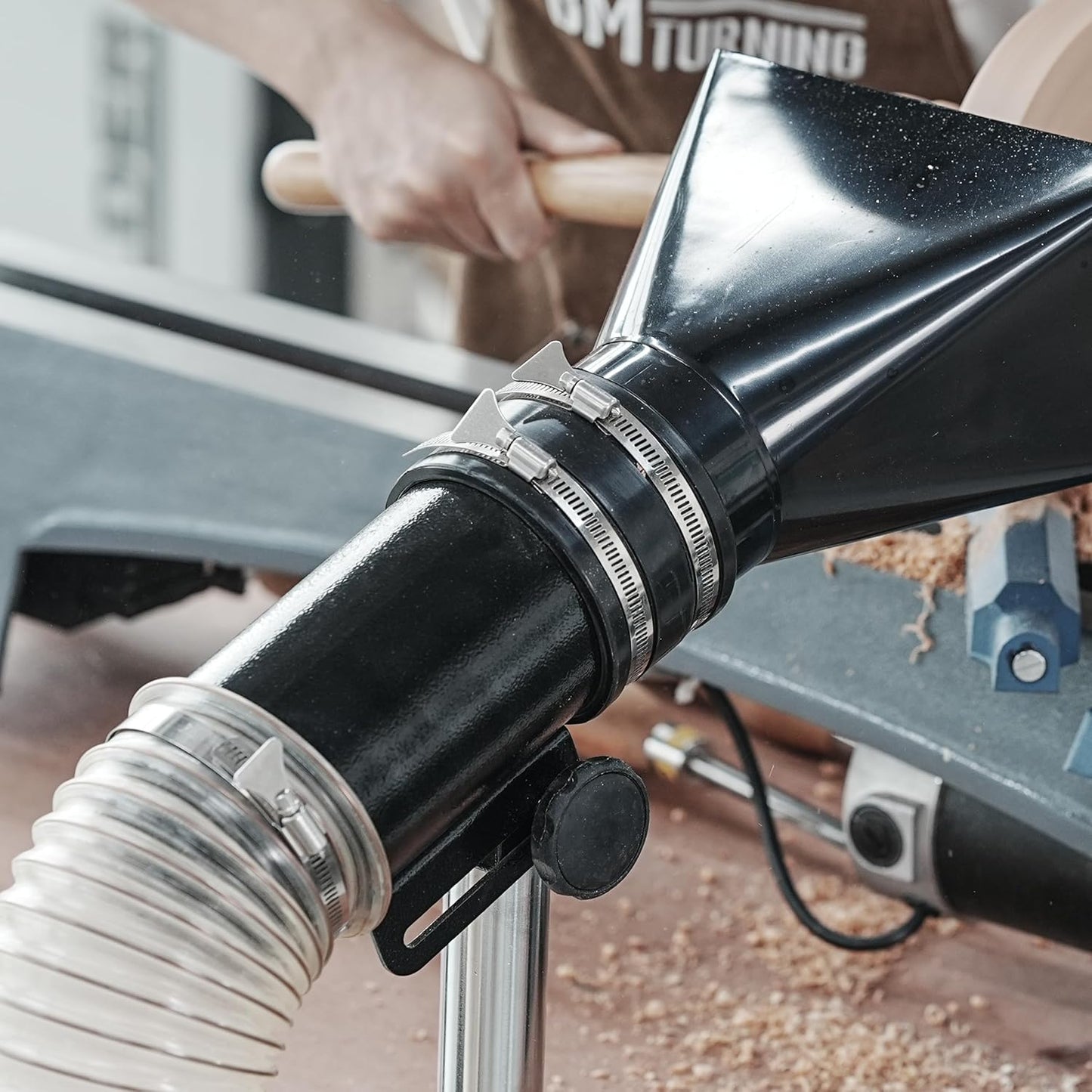 Dust Extraction Hood with Flexible Rubber Cuff for Interchangable Dust Hood for Woodturning Lathe, Woodturning tools.