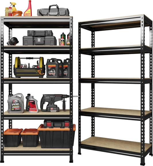 PrimeZone 32"W x 16"D x 63" H Storage Shelves - 2 Pack 5 Tier Adjustable Garage Storage Shelving, Heavy Duty Metal Storage Organizer Utility Rack Shelf Unit for Warehouse Pantry Closet Kitchen, Black