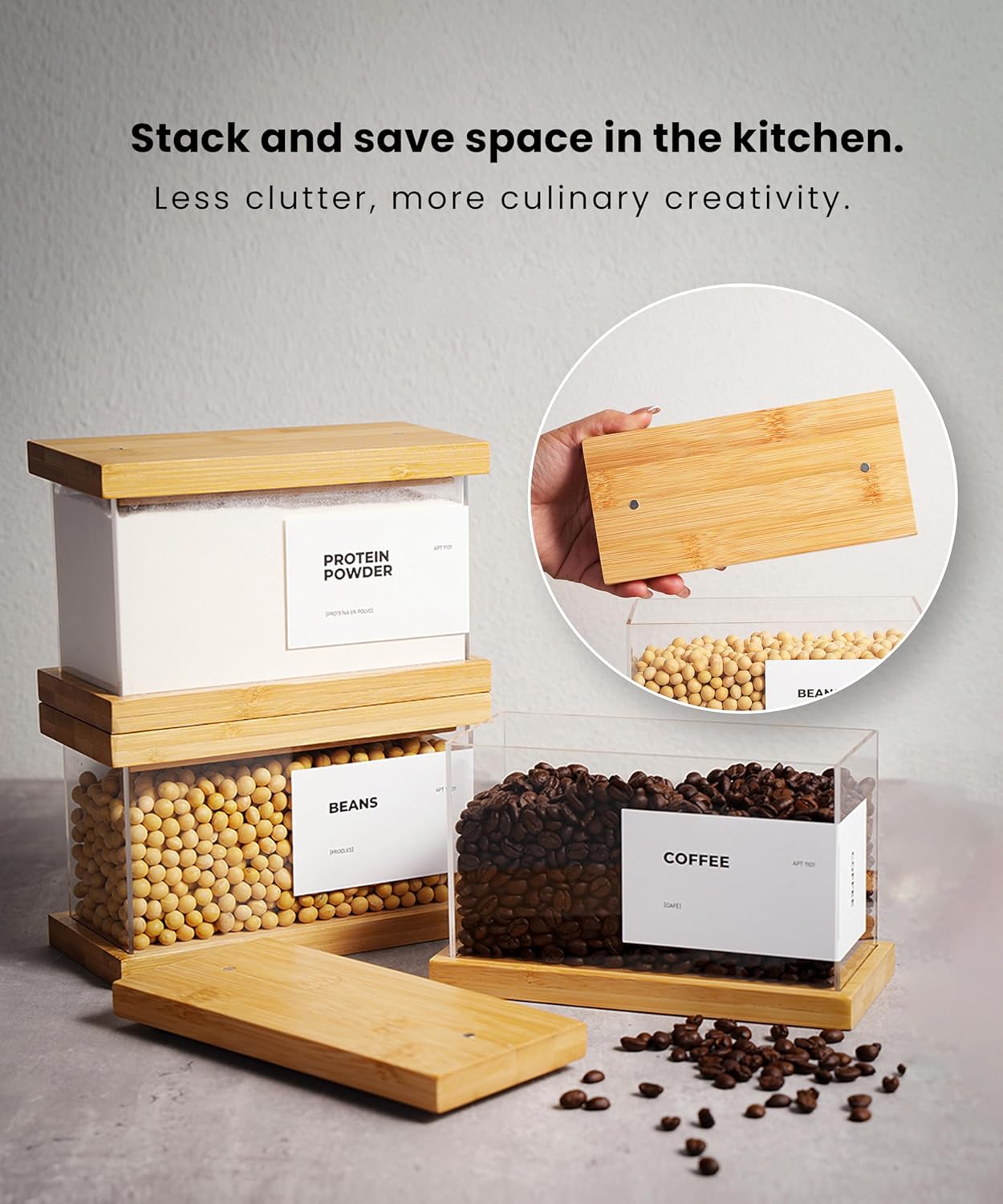 APT 1101 Bamboo Food Dispenser | Kitchen Organizers and Storage | Airtight Pantry Organizers and Storage Container | Cereal, Rice, Flour, Snack Storage (2, Large)