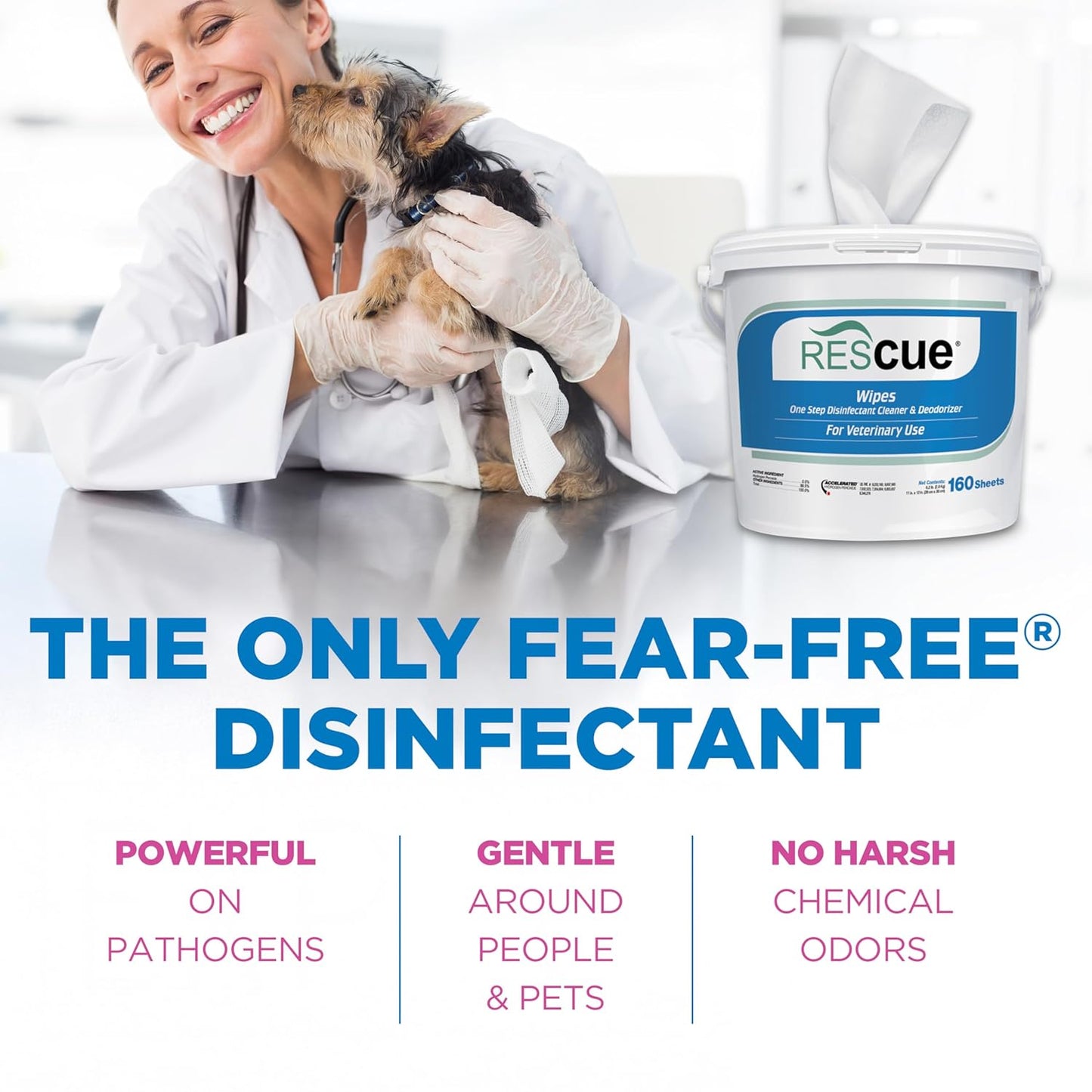 REScue One-Step Disinfectant Cleaner & Deodorizer Wipes for Vet Use – Cleaner for Kennels, Litter Boxes, Vet Offices, Pet Grooming Surfaces – Extra Large Wipes, 160-Count Bucket Refill (1 Pack)