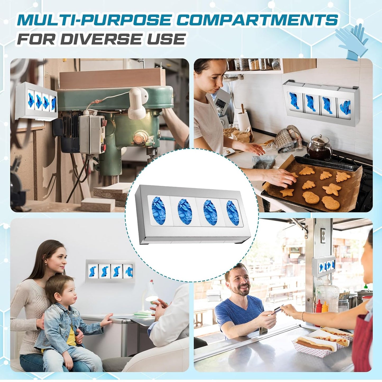 Blulu 2 Pack Glove Box Holder/Dispenser Stainless Steel Quad Wall Mounted Glove Box Organizer,10"H x 21"W x 3 3/4"D