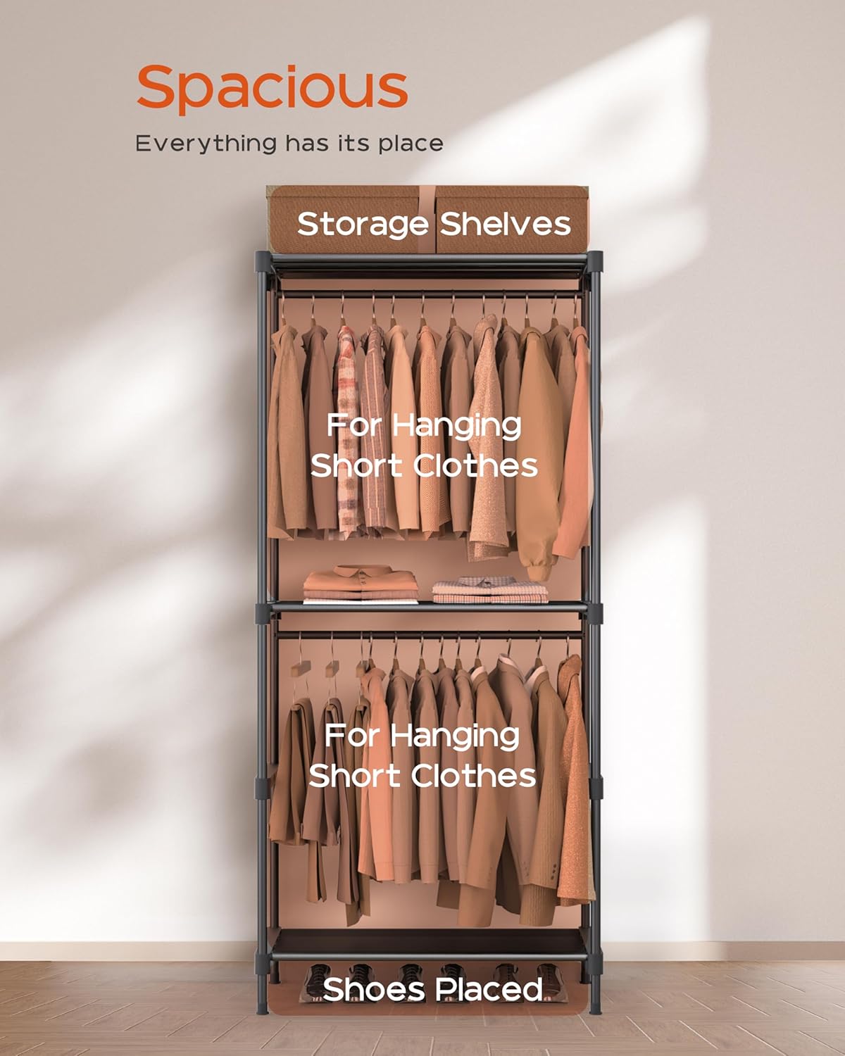 Clothes Rack, Portable Closet, 27.6 Inch Wardrobe Closet, Clothes Storage Organizer with Shelves and 2 Hanging Rods, Easy to Assembly, Black PCT001B01