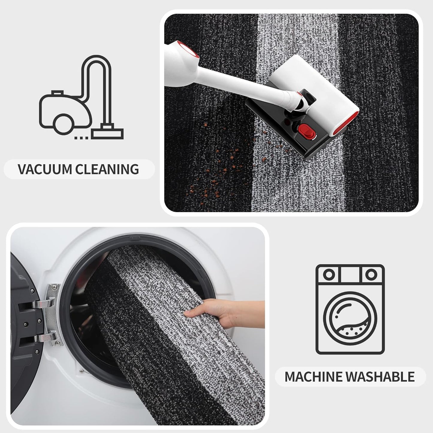 Kitinjoy Indoor Outdoor Door Mat, 48x32 Non-Slip Absorbent Dirt Trapper, Low-Profile Washable Inside Entrance Front Floor Mat, Sturdy Soft Entry Doormats for Entryway, Black