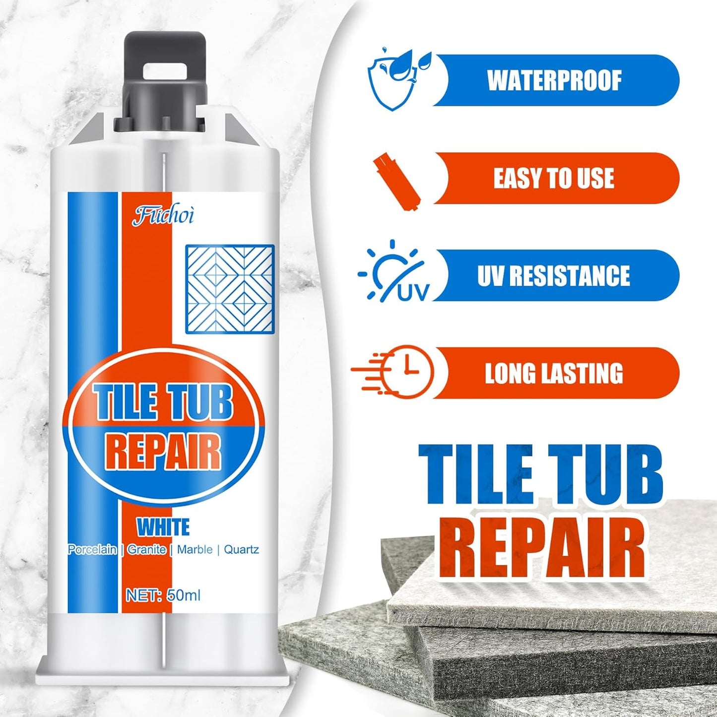 Tile Repair Kit, Ceramic Tile Chip Repair Kit, Porcelain Repair Kit for Ceramic, Tub, Acrylic, Fiberglass, Quartz, Marble and More, Tile Chip Repair Filler for Filling Dents, Cracks, Holes, Scratches