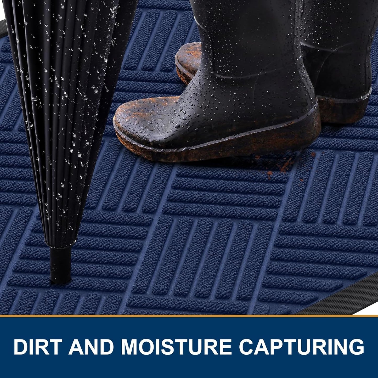 Smiry Front Door Mat Outside Entrance, Heavy Duty Outdoor Indoor Natural Rubber Doormat, Non Slip, Trap Dirt and Moisture, Easy Clean, Low Profile Patio Porch Entryway Mat, 59x35, Navy Blue