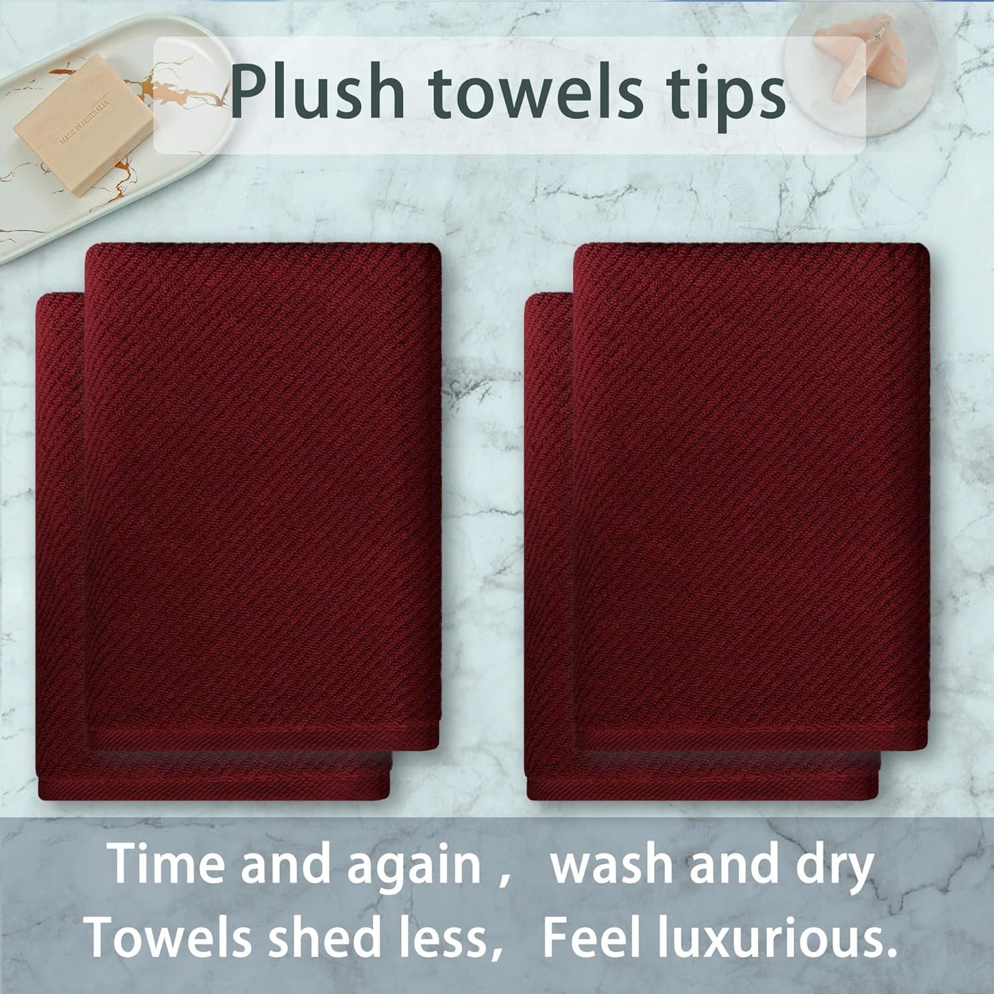 VOOVA & MOVAS Red Bath Towels, 4 Pack Large 30" x 56" - 100% Cotton | Quick Dry | Light Weight | Thick | Soft | Absorbent, Bath Towels Set for Bathroom, Bathroom Decor Set, Burgundy Red