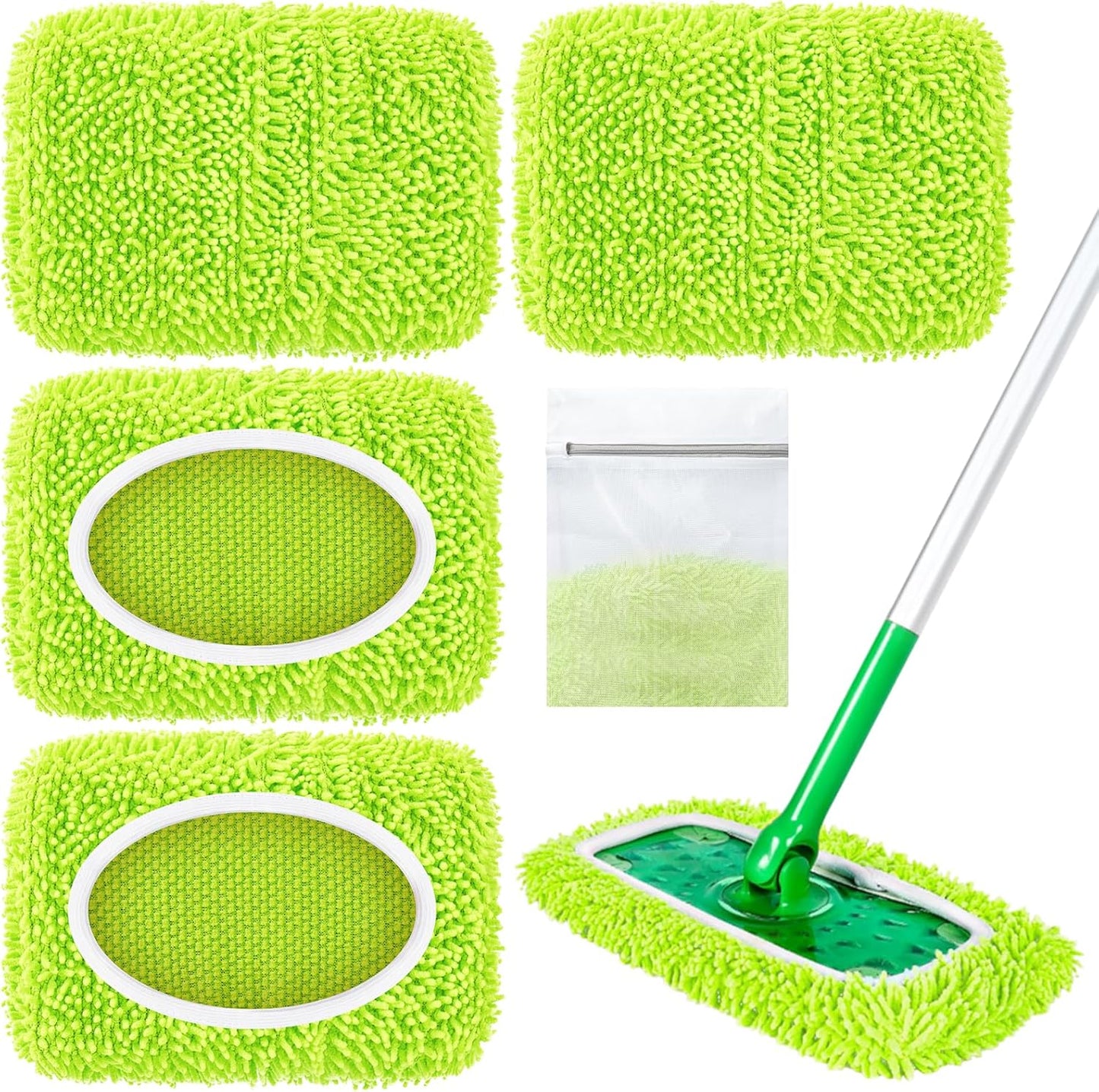 Reusable Microfiber Mop Pads Compatible with Sweeper Mop, Washable Wet Pads Refill & Highly Absorbent Dry Sweeping Cloths - Chenille Mop Pads for All Sealed Floors Cleaning (Mop is not Included)