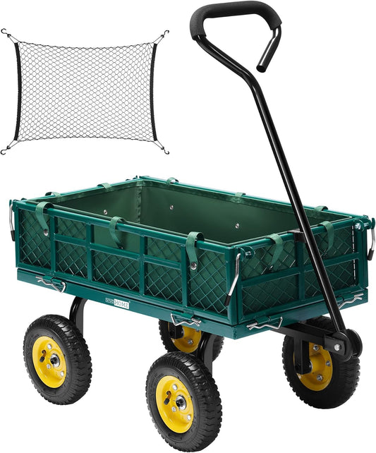 VIVOHOME Heavy Duty 400 Lbs Capacity Mesh Steel Garden Cart Folding Utility Wagon with Removable Sides Green