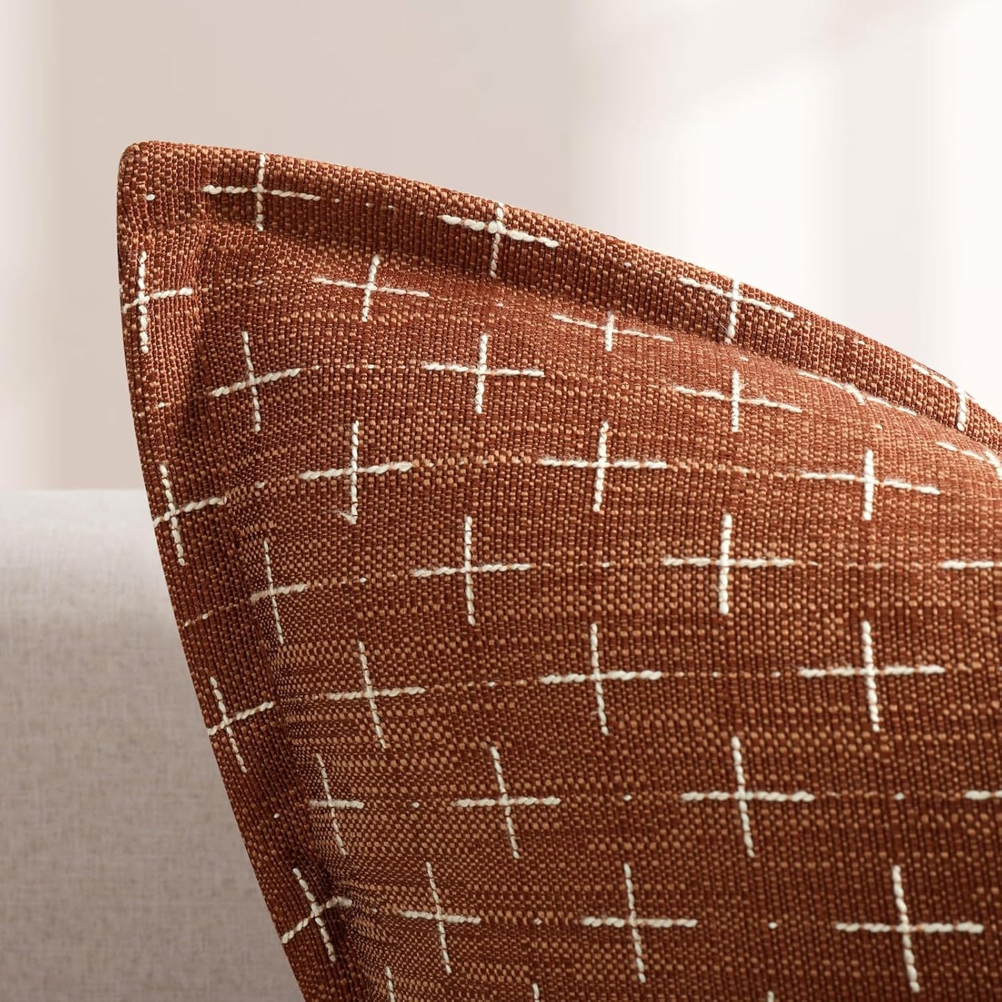 ZWJD Fall Throw Pillow Covers 26x26 Set of 2 Soft Polyester Textured Rust Pillow Covers with Stylish Flange Edge Cozy Farmhouse Throw Pillows for Couch Bed Sofa Living Room Fall Decor