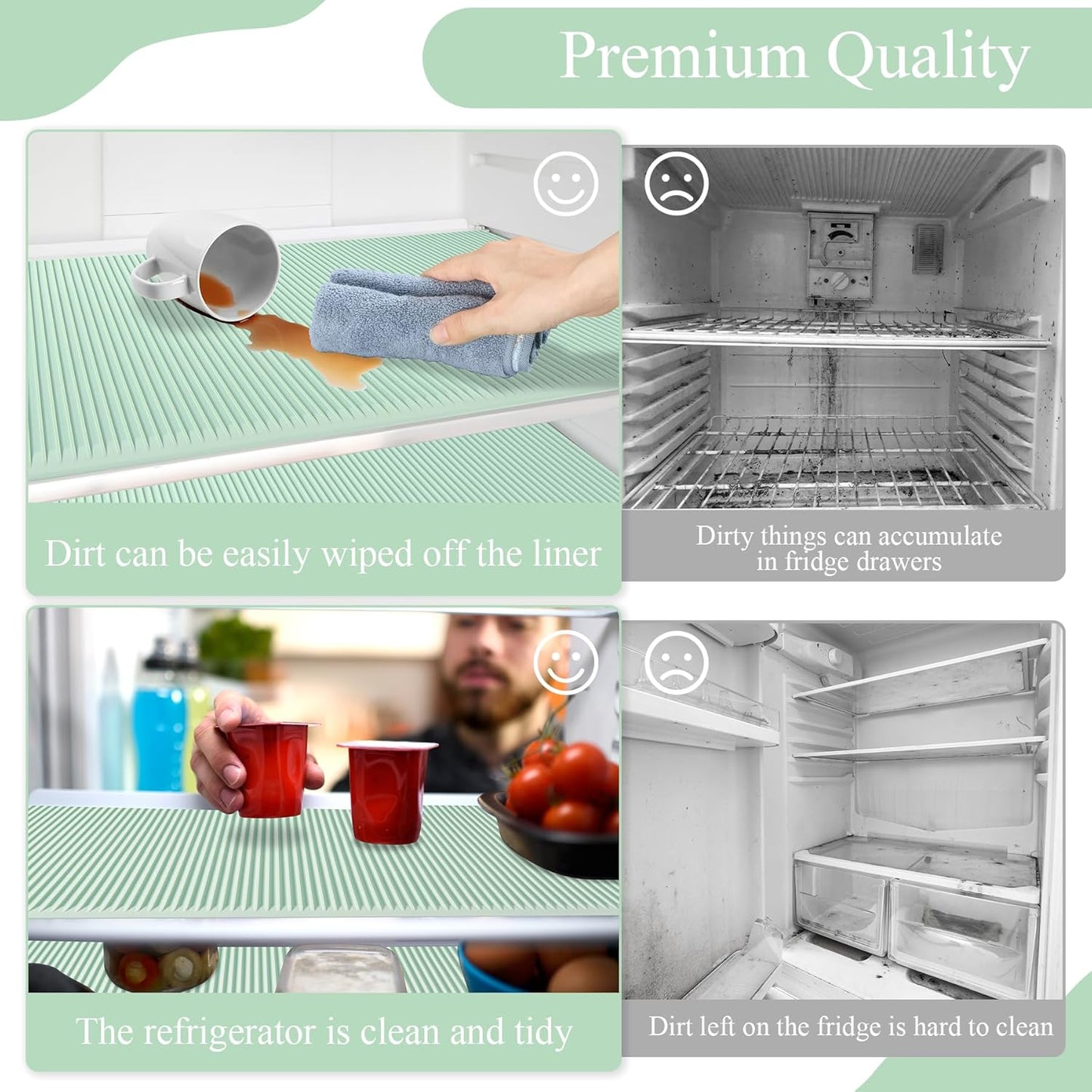 Non-Slip Silicone Refrigerator Liners for Shelves, Reusable Washable Fridge Shelf Drawer Liners, Cuttable Waterproof Oilproof Fridge Liner for Glass Shelve Kitchen Cabinet Drawer Mats (Green, 1 Pack)