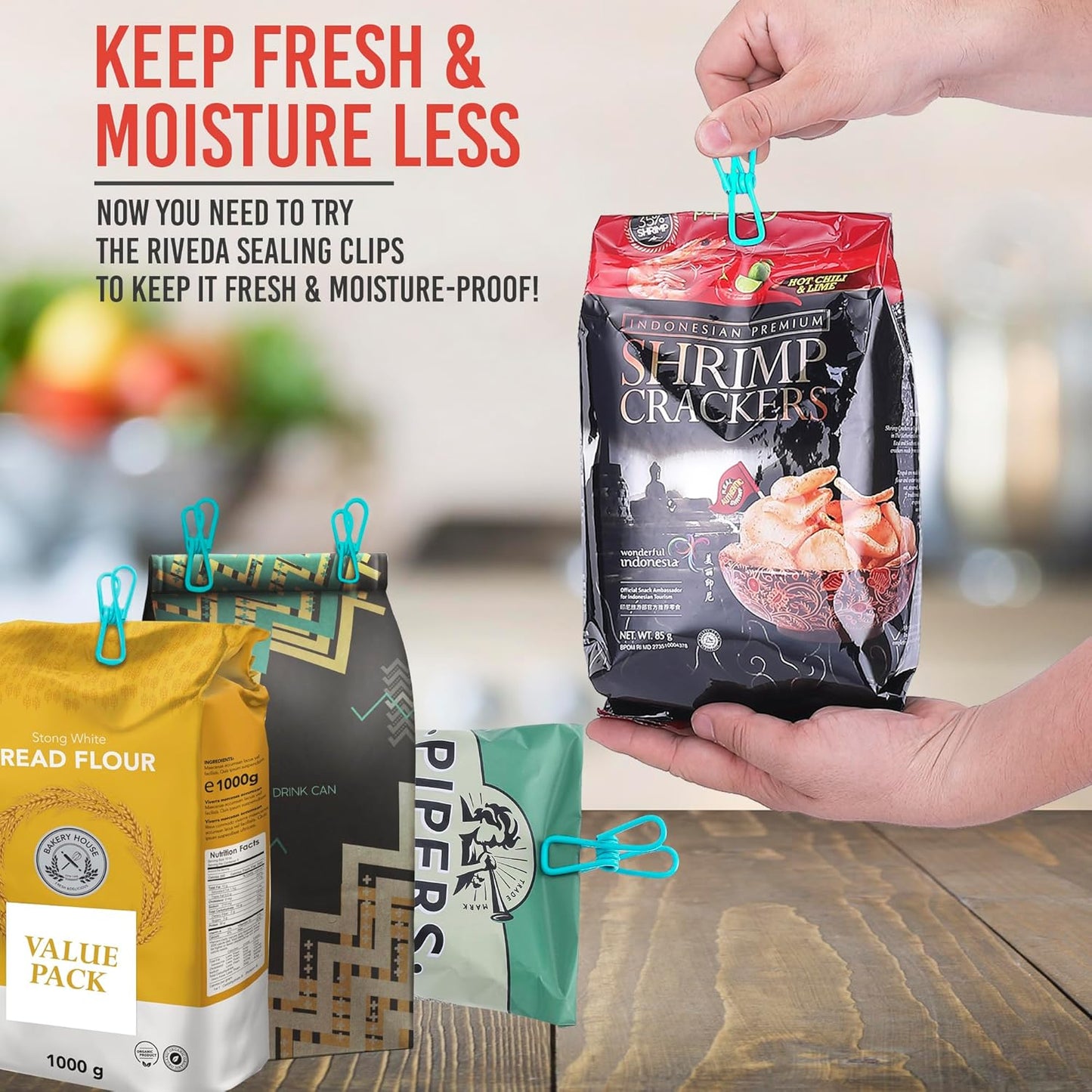 30 Pack Blue Chip Bag Clips for Food - PVC 2 Inch Coated Sealer for Sealing Food - Paper Holder, Clothesline Clip for Laundry Hanging, Kitchen Bags, Multipurpose Clothes Pins