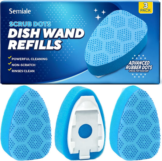 Scrub Dots Dishwand Refills Sponge Heads, Dish Wand Refill, Scrubber Replacement Head, Non Scratch Brush Soap Filled Dispensing Handle,Heavy Duty Dishwashing Pads Dispenser Dishwasher Cleaning