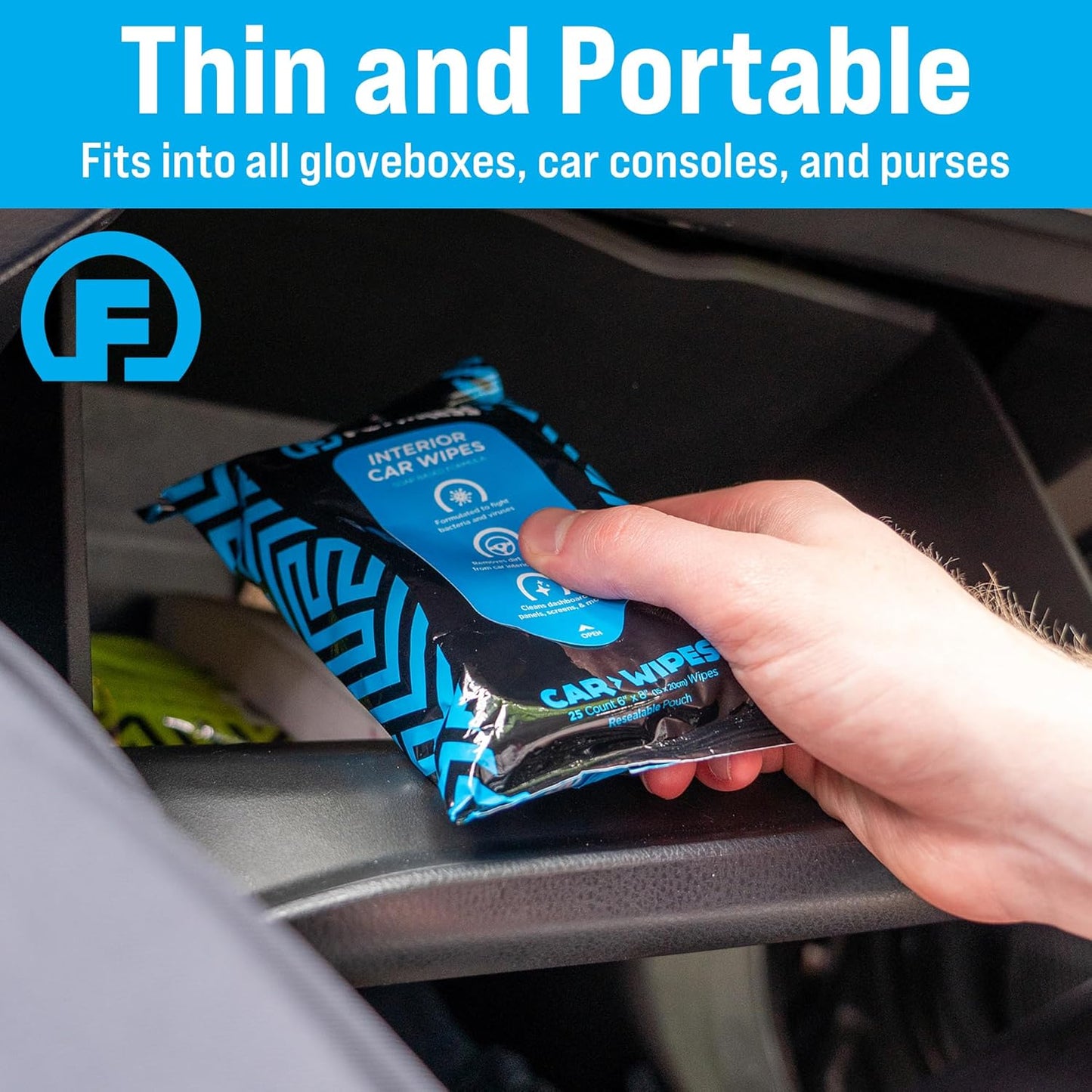 Fortress Car Interior Wipes (25 ct, Pack of 6) for Car Interior Cleaning, Dashboard, Seats, Detailing, and Steering Wheel [Travel Size] Skin-Safe Car Interior Cleaner Supplies
